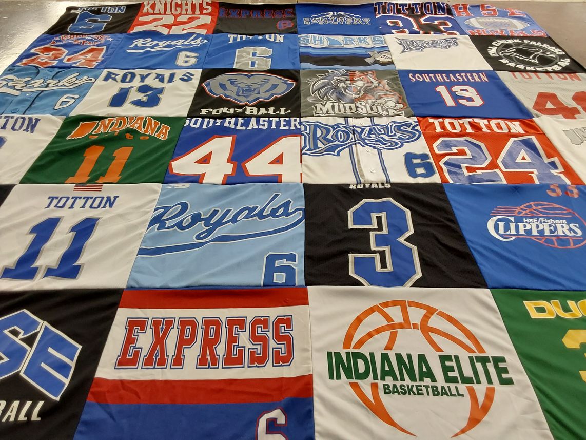 T-shirt quilt featuring royals, totton high school by Deanna from IN