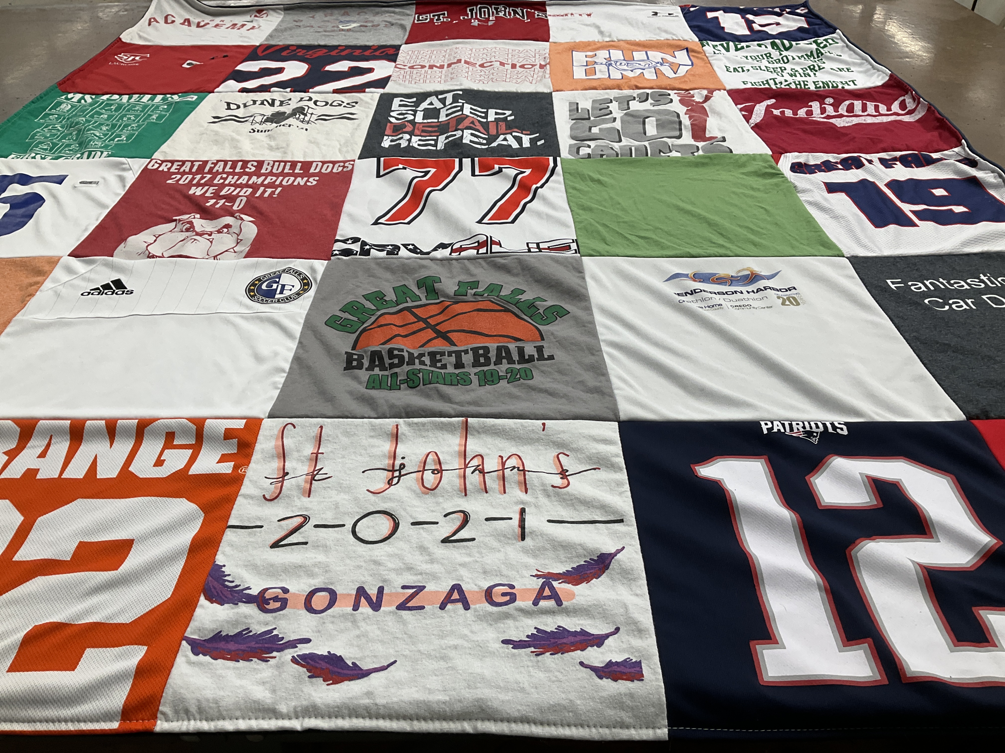 T-shirt quilt featuring great falls basketball, new england patriots by kellie from VA