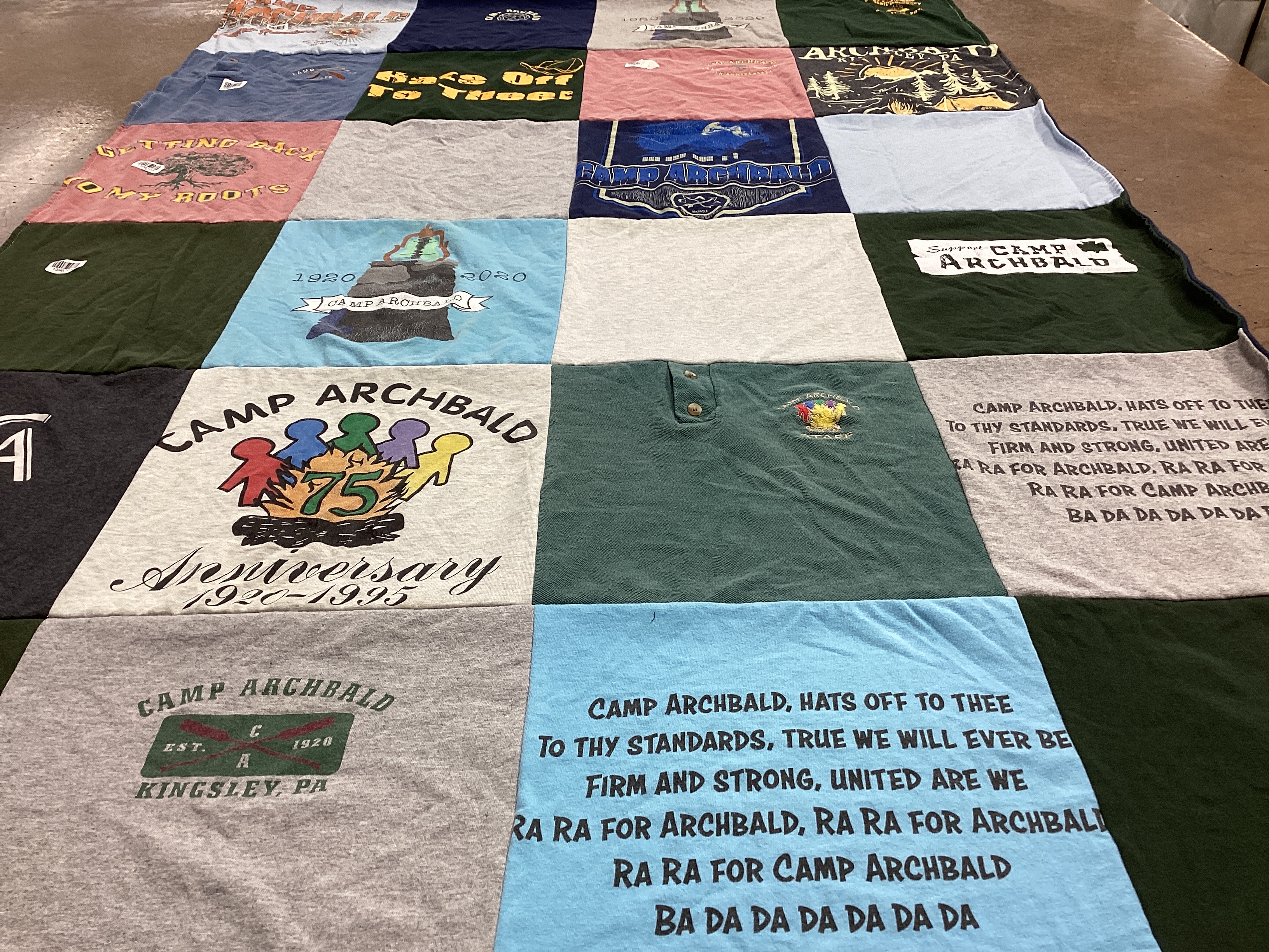 T-shirt quilt with camping, outdoors themes by Virginia from FL