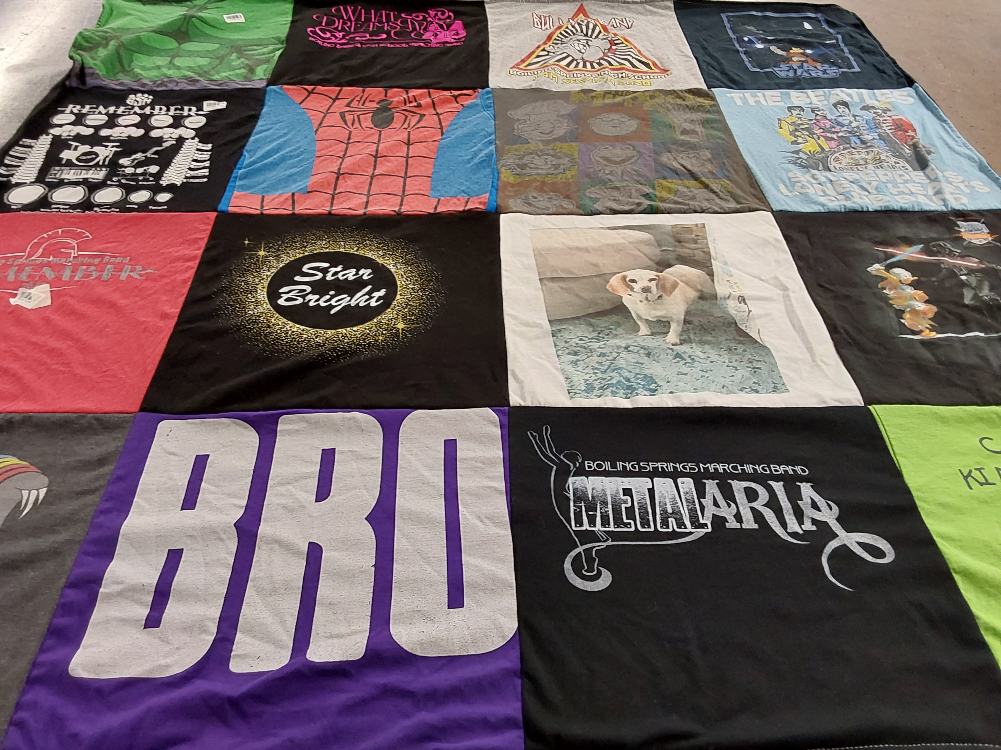 T-shirt quilt with music, pets themes by Christie from SC