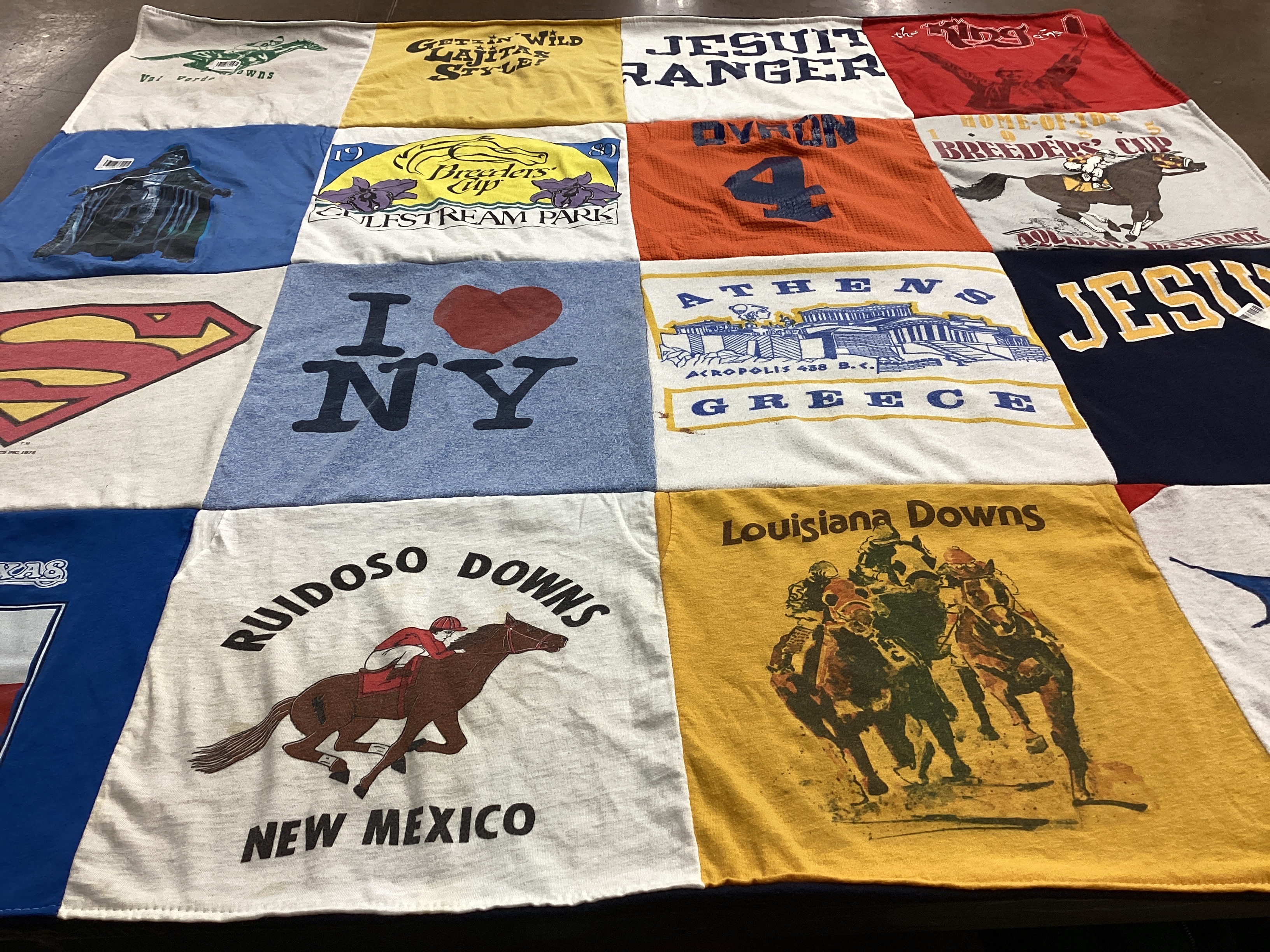 T-shirt quilt with horse racing, sports themes by Cecilia from TX