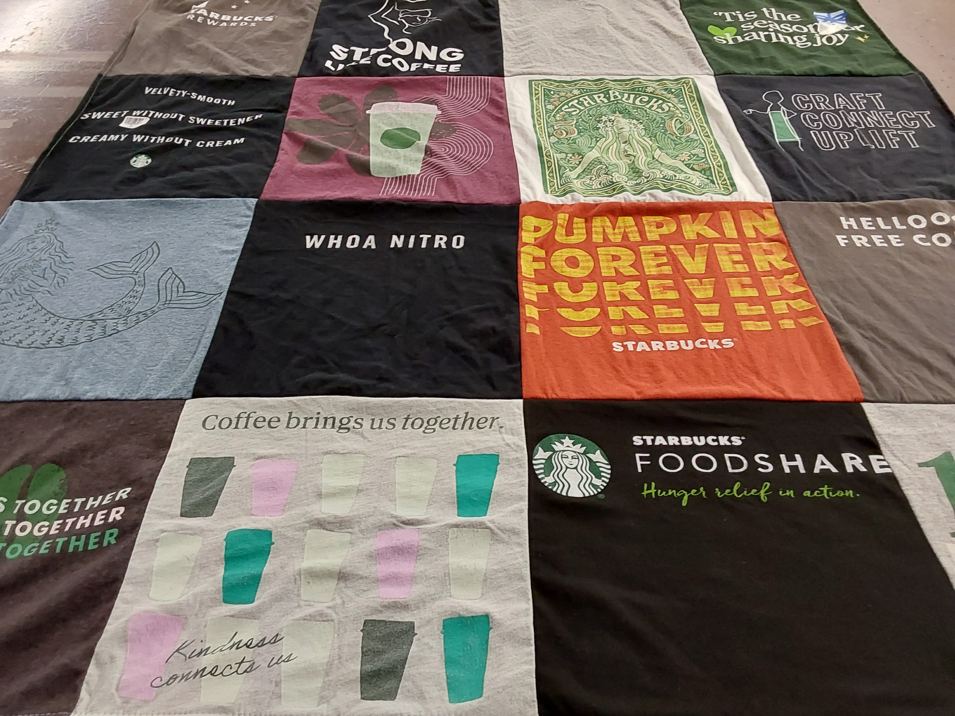 T-shirt quilt with coffee, cooking themes by Amy from CA