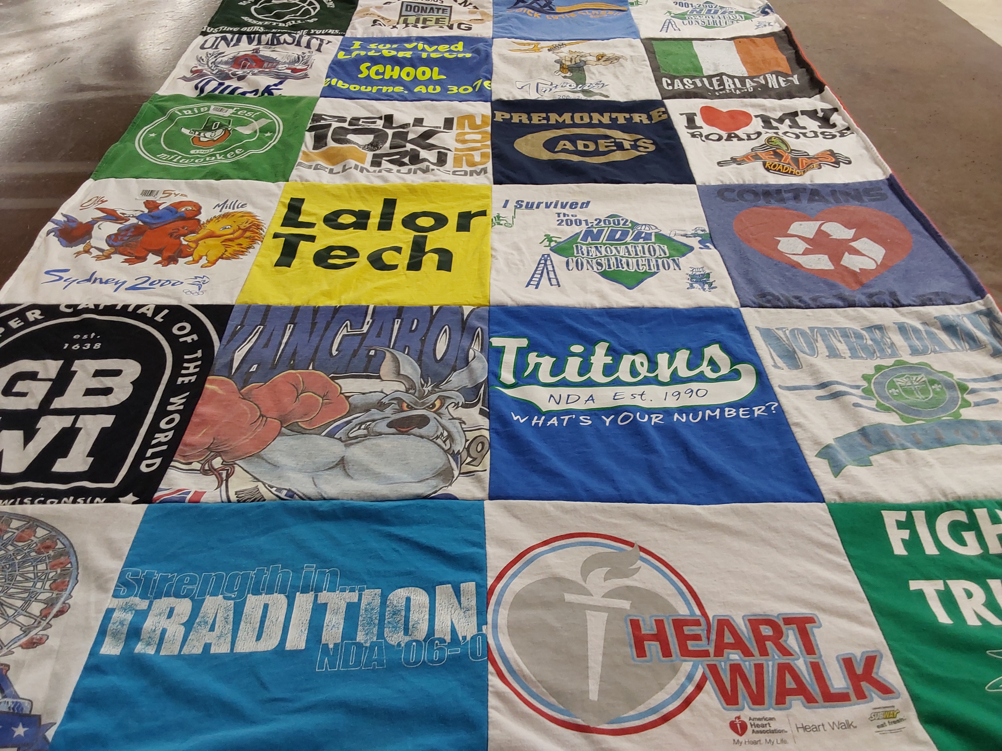 T-shirt quilt featuring kangaroos team, tritons team by Thomas from WI
