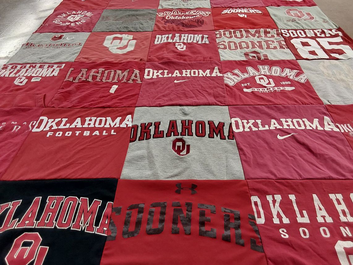 T-shirt quilt featuring university of oklahoma sooners by Jamie from NE