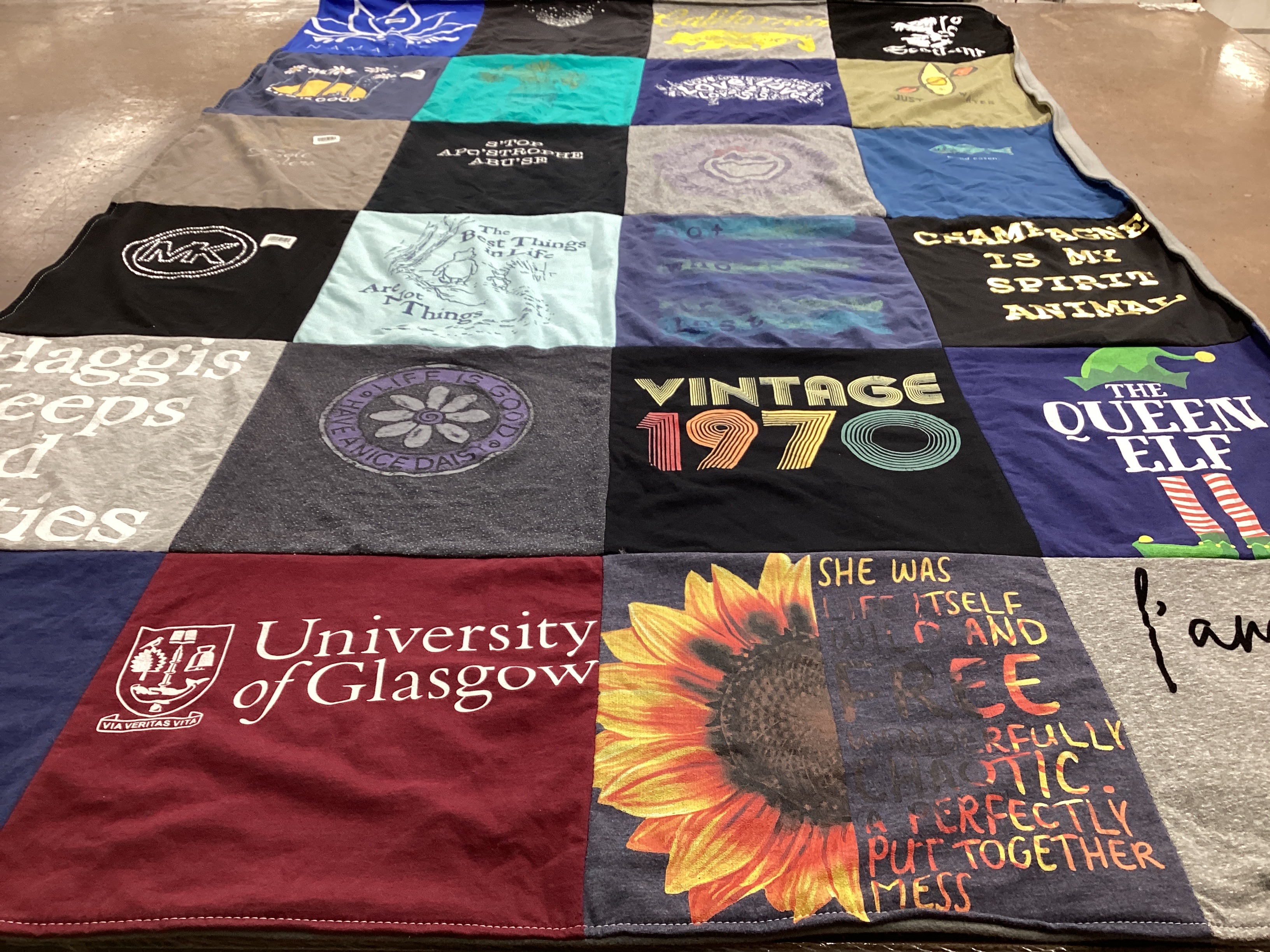 T-shirt quilt from university of glasgow by Andy from TX