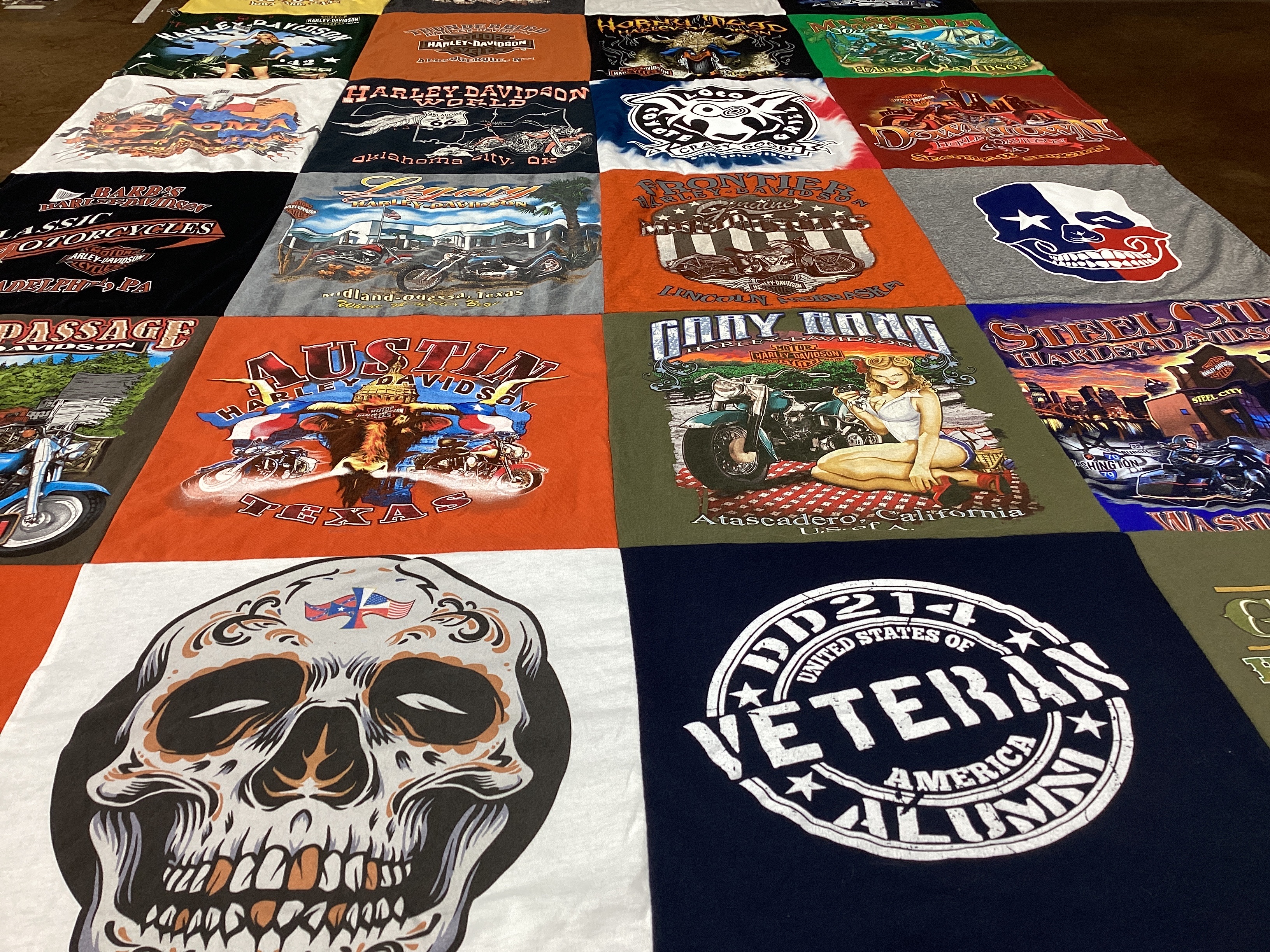 T-shirt quilt with motorcycle culture, biker lifestyle themes by Silvestre from TX