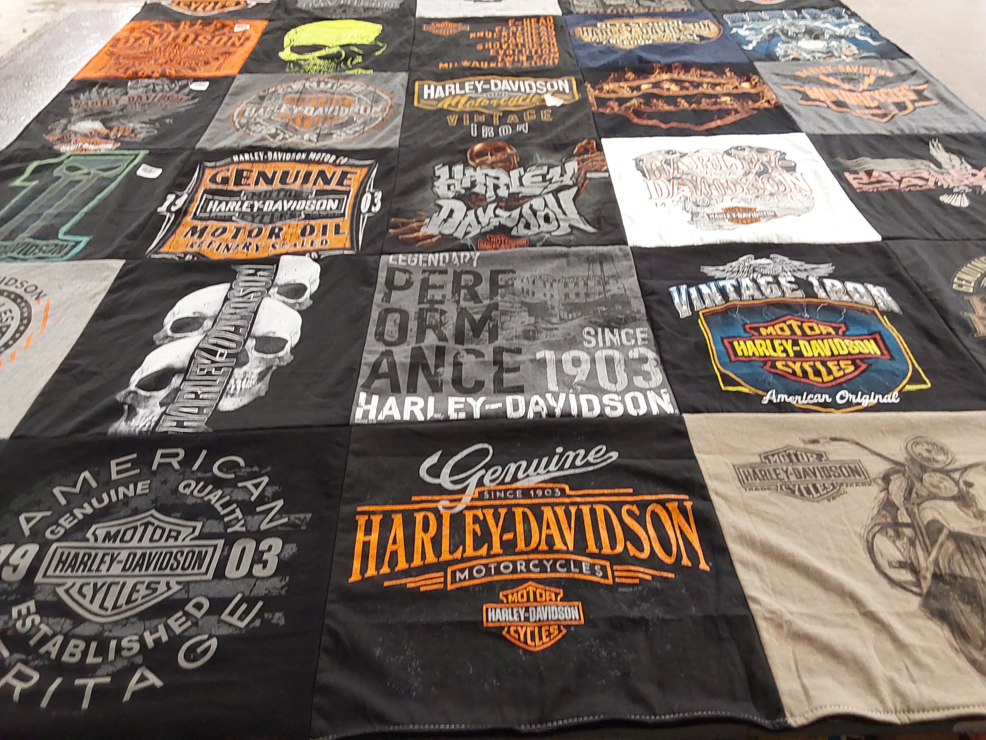 T-shirt quilt with motorcycles, biking themes by Erin from PA