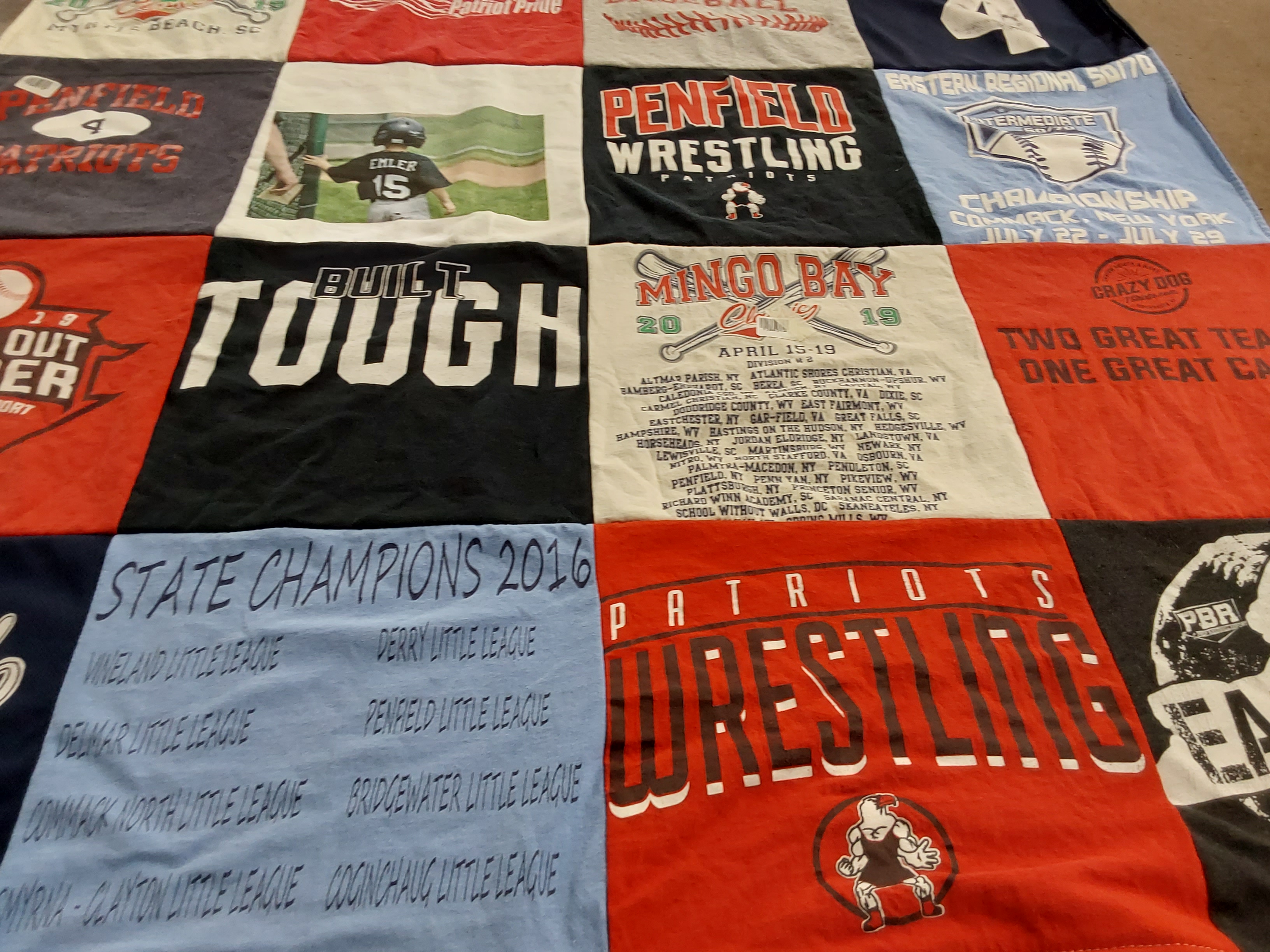 T-shirt quilt featuring penfield wrestling by Angela from NY