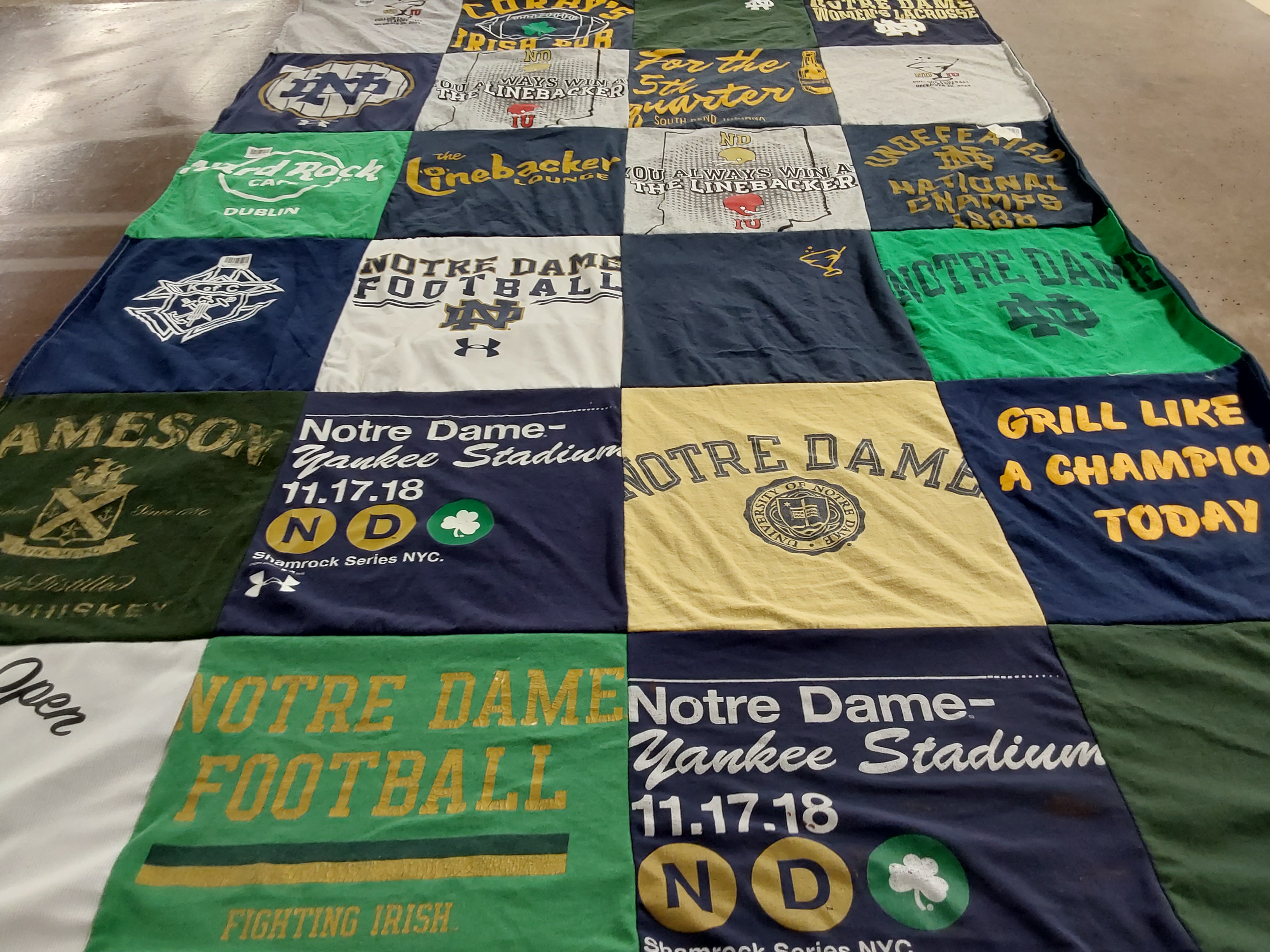 T-shirt quilt featuring notre dame football by Maureen from NY