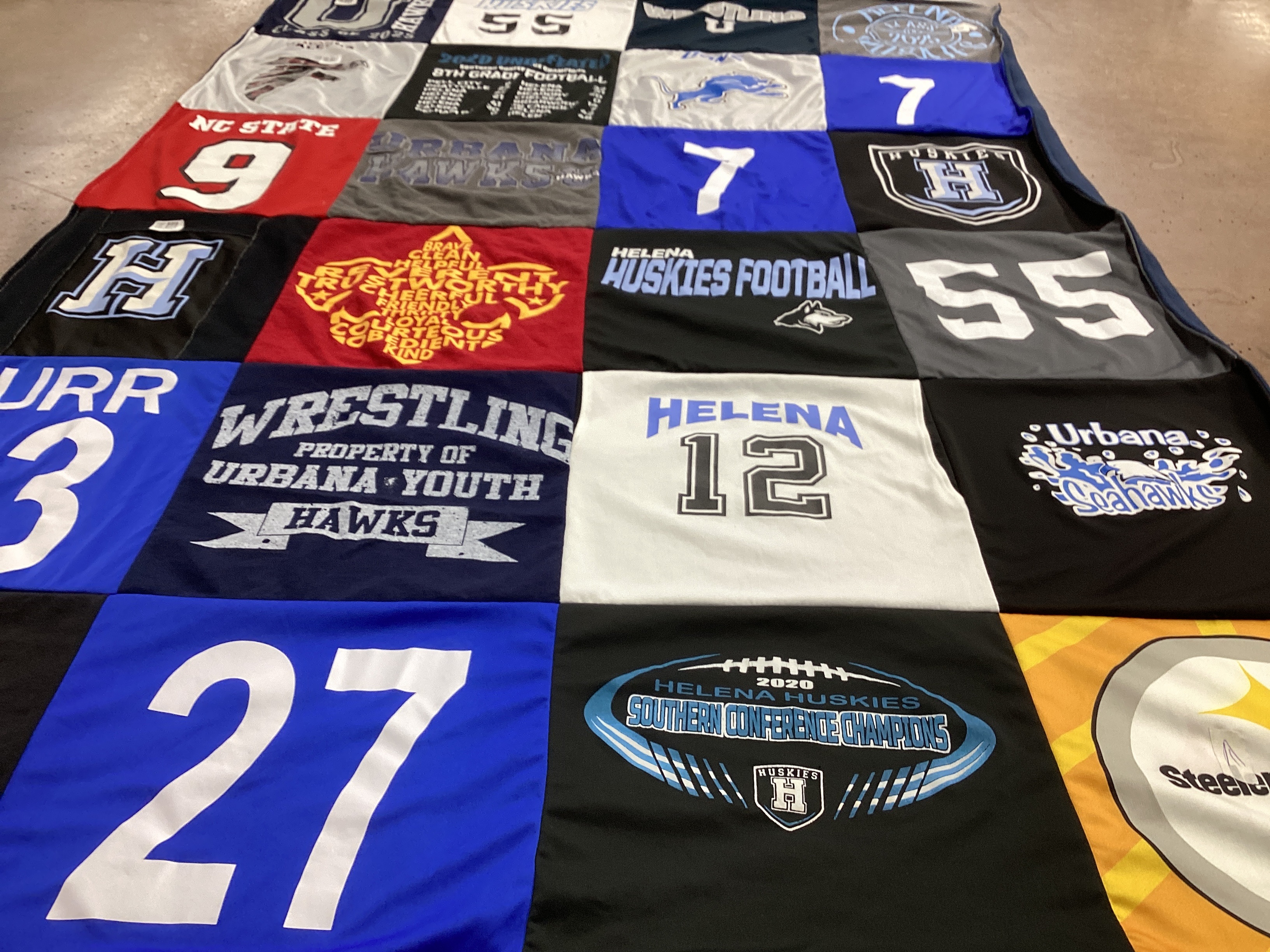 T-shirt quilt featuring helena huskies football, urbana hawks by Alexia from MD