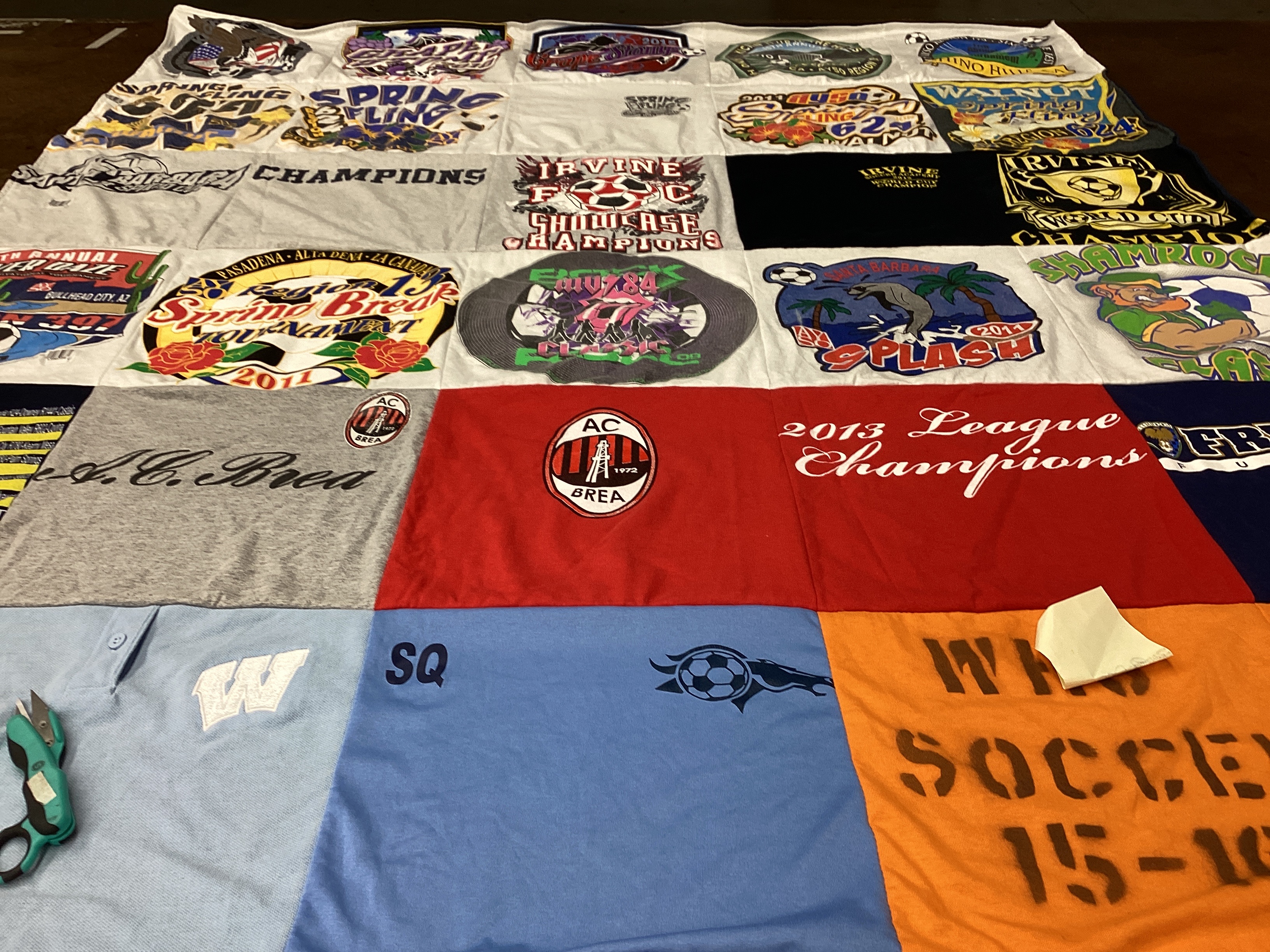 T-shirt quilt with soccer, sports themes by Leticia from CA