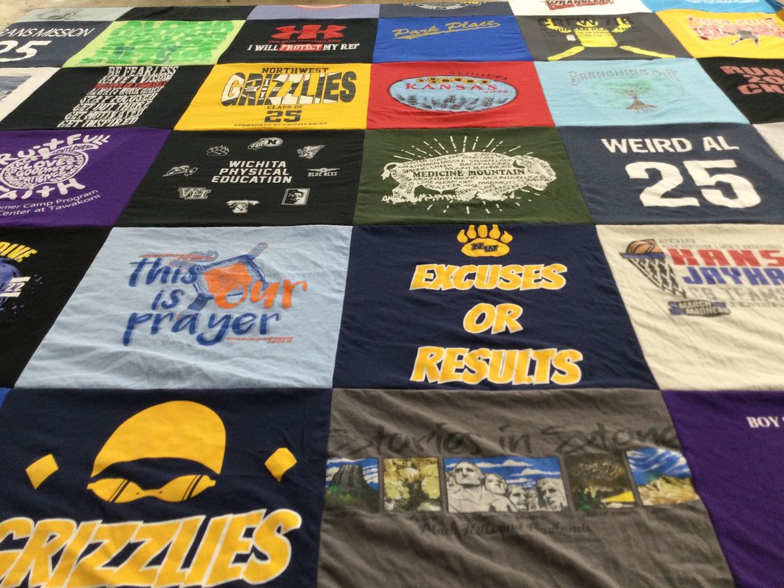 T-shirt quilt featuring grizzlies, jayhawks by Andrew from KS