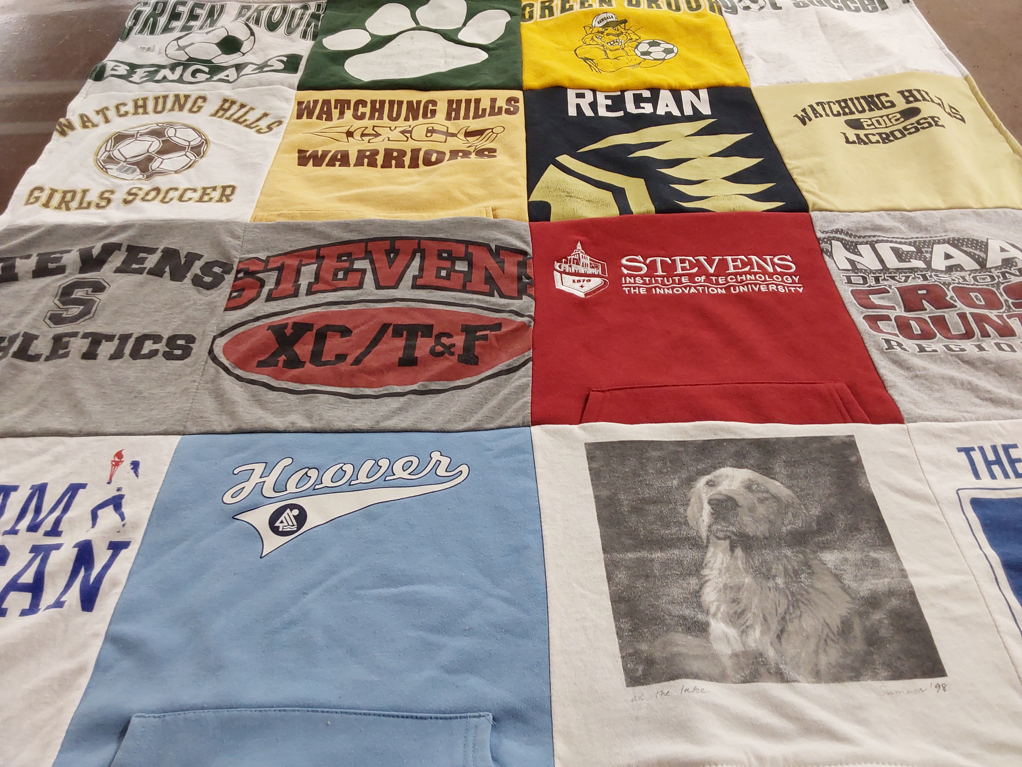 T-shirt quilt featuring watchung hills warriors, stevens athletics by Amy from MO