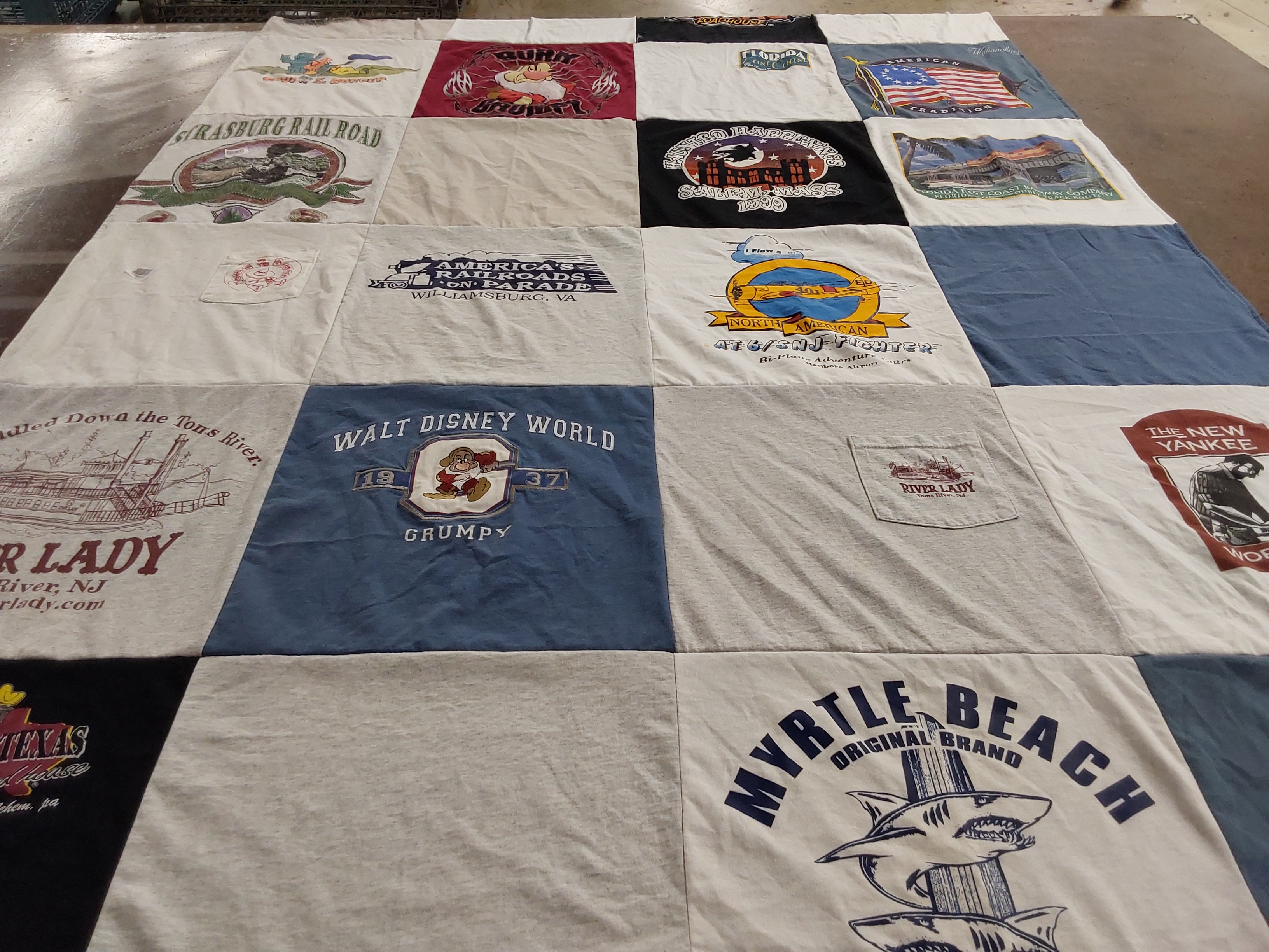 T-shirt quilt with travel, theme parks themes by rosemarie from NJ