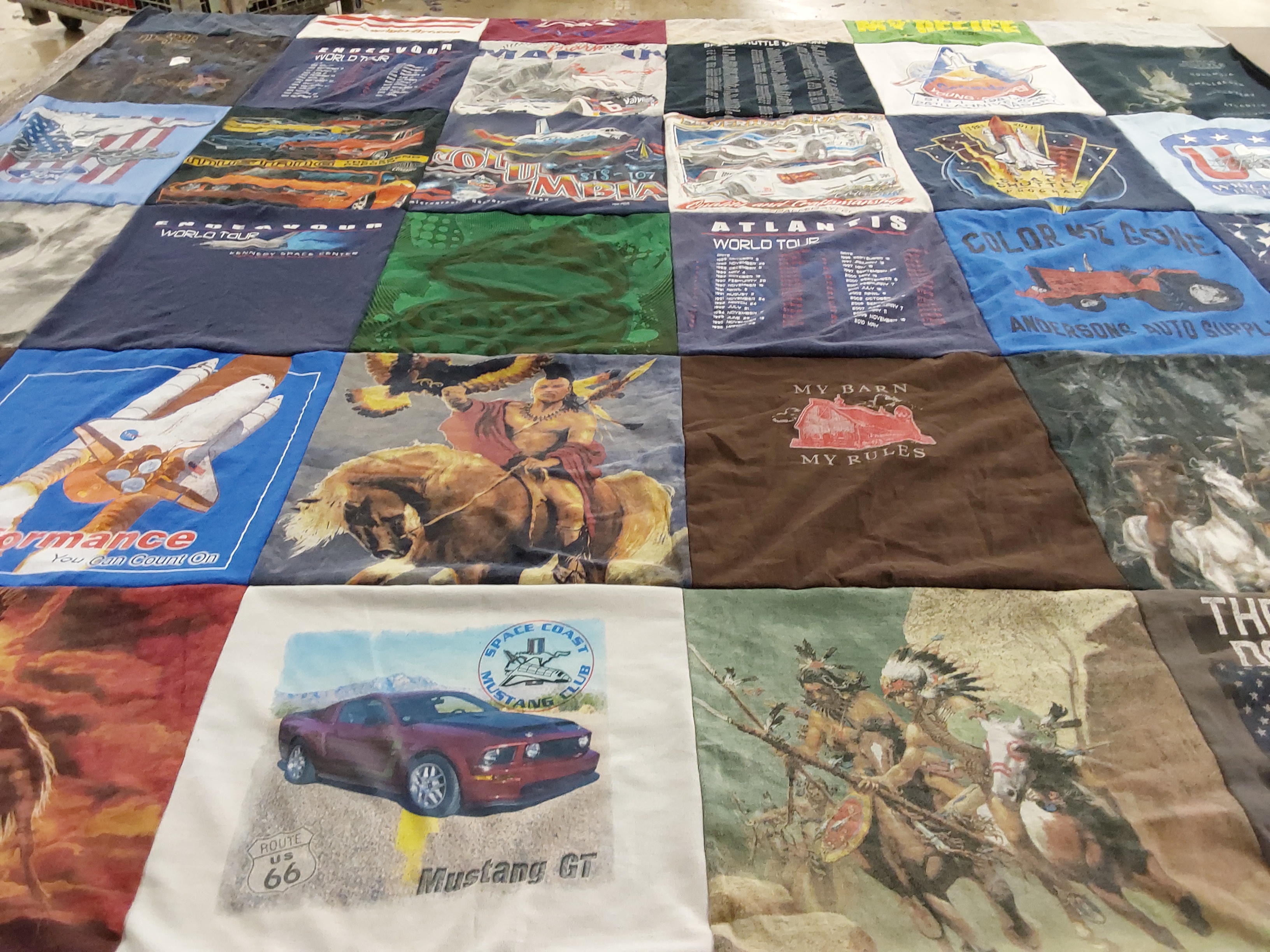 T-shirt quilt with cars, space themes by Beverly from FL
