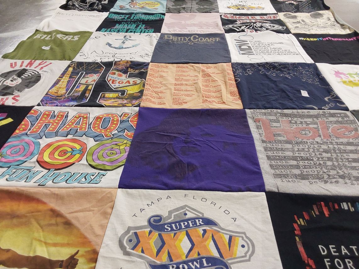 T-shirt quilt with music, sports themes by Alexandria from FL