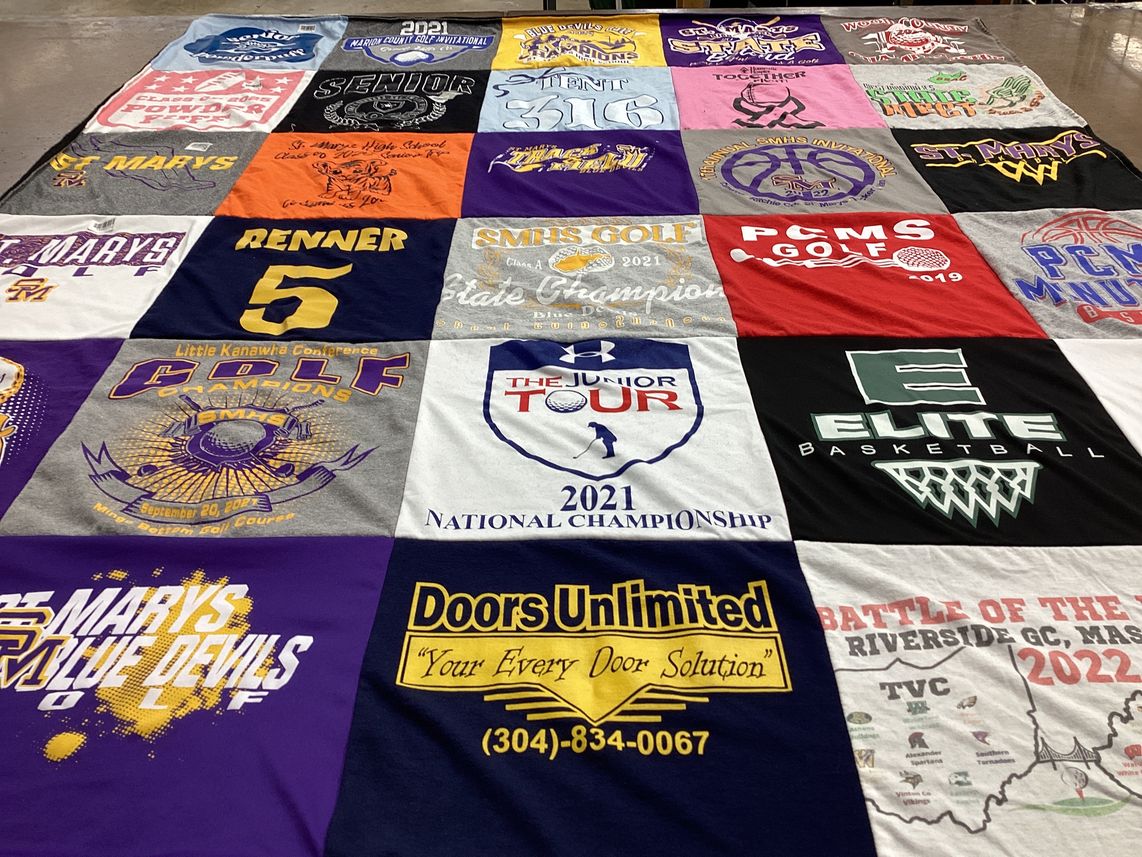 T-shirt quilt featuring st. mary's blue devils, pcms golf by Lori from WV