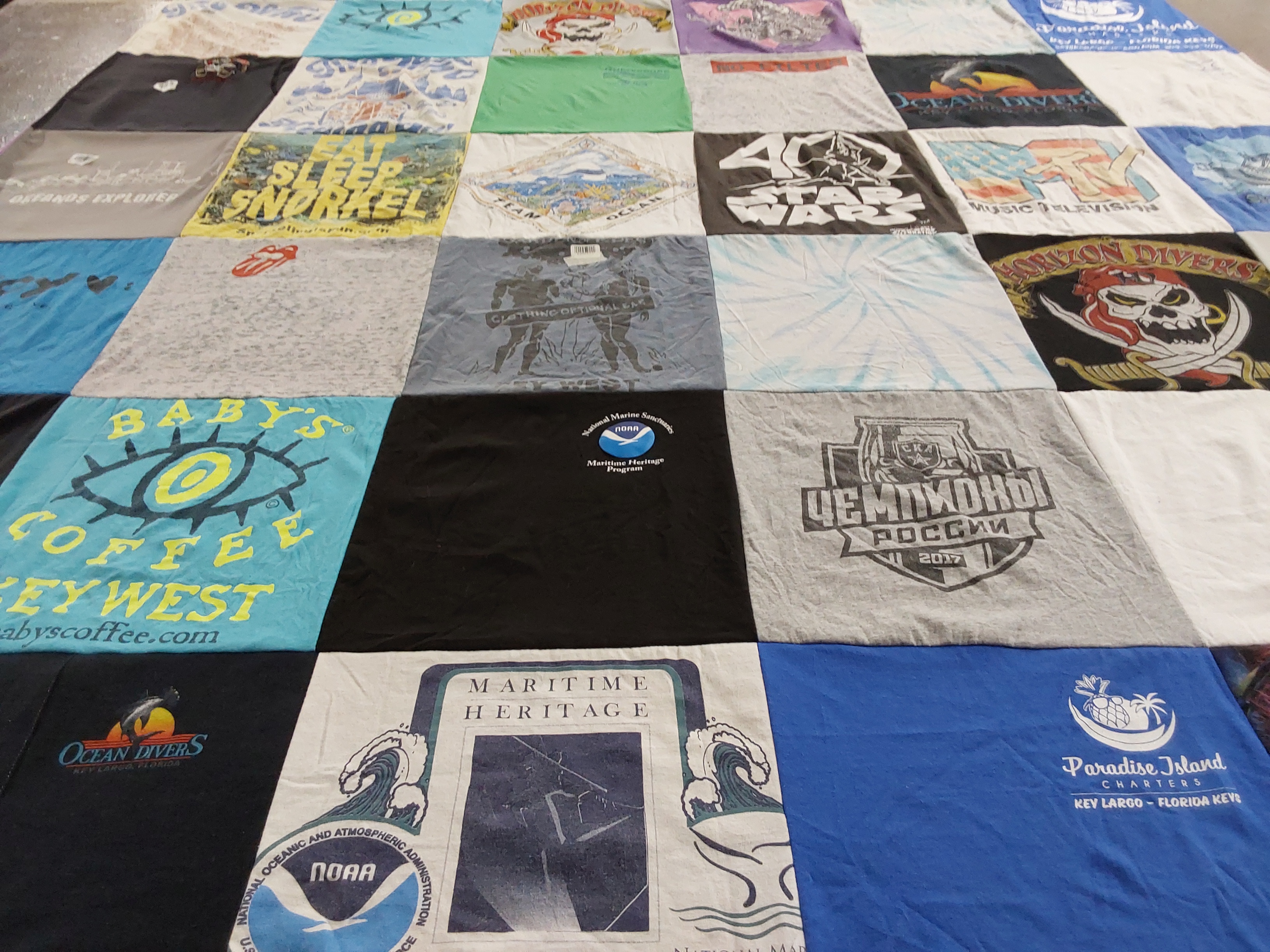 T-shirt quilt with diving, marine life themes by Cassie from MT