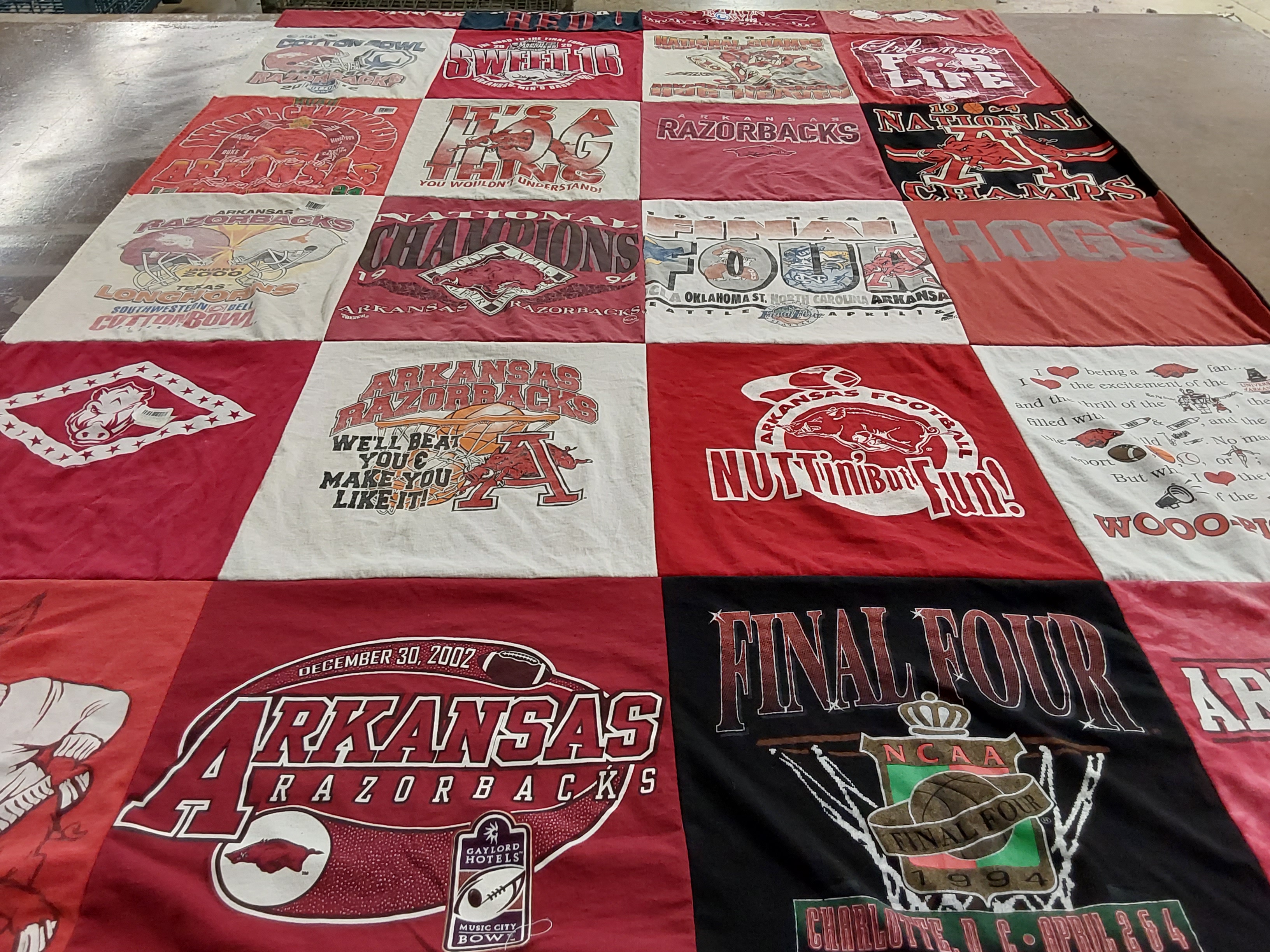 T-shirt quilt featuring university of arkansas razorbacks by Shelia from AR