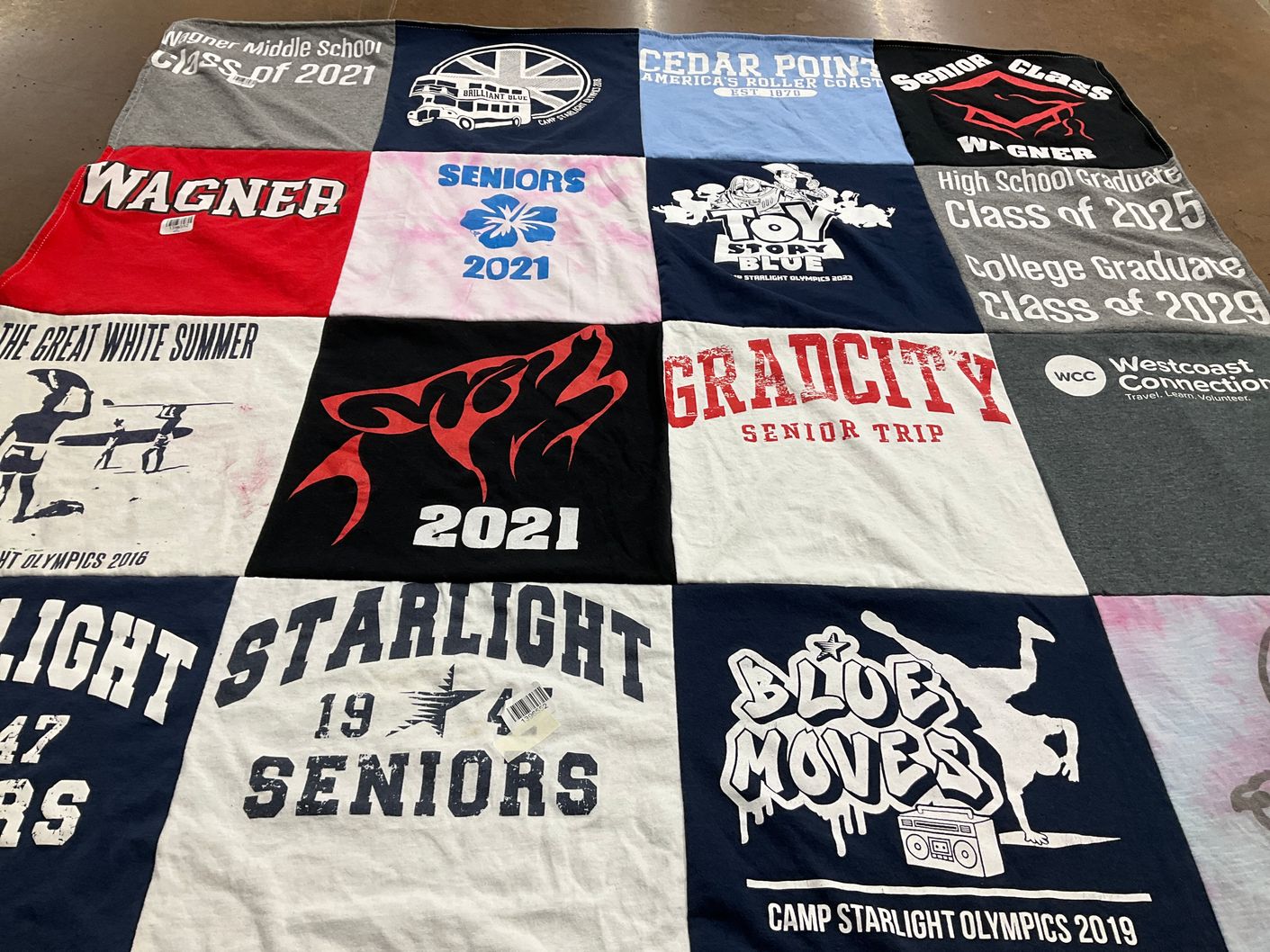 T-shirt quilt from wagner middle school, graduate school by Melanie from NY
