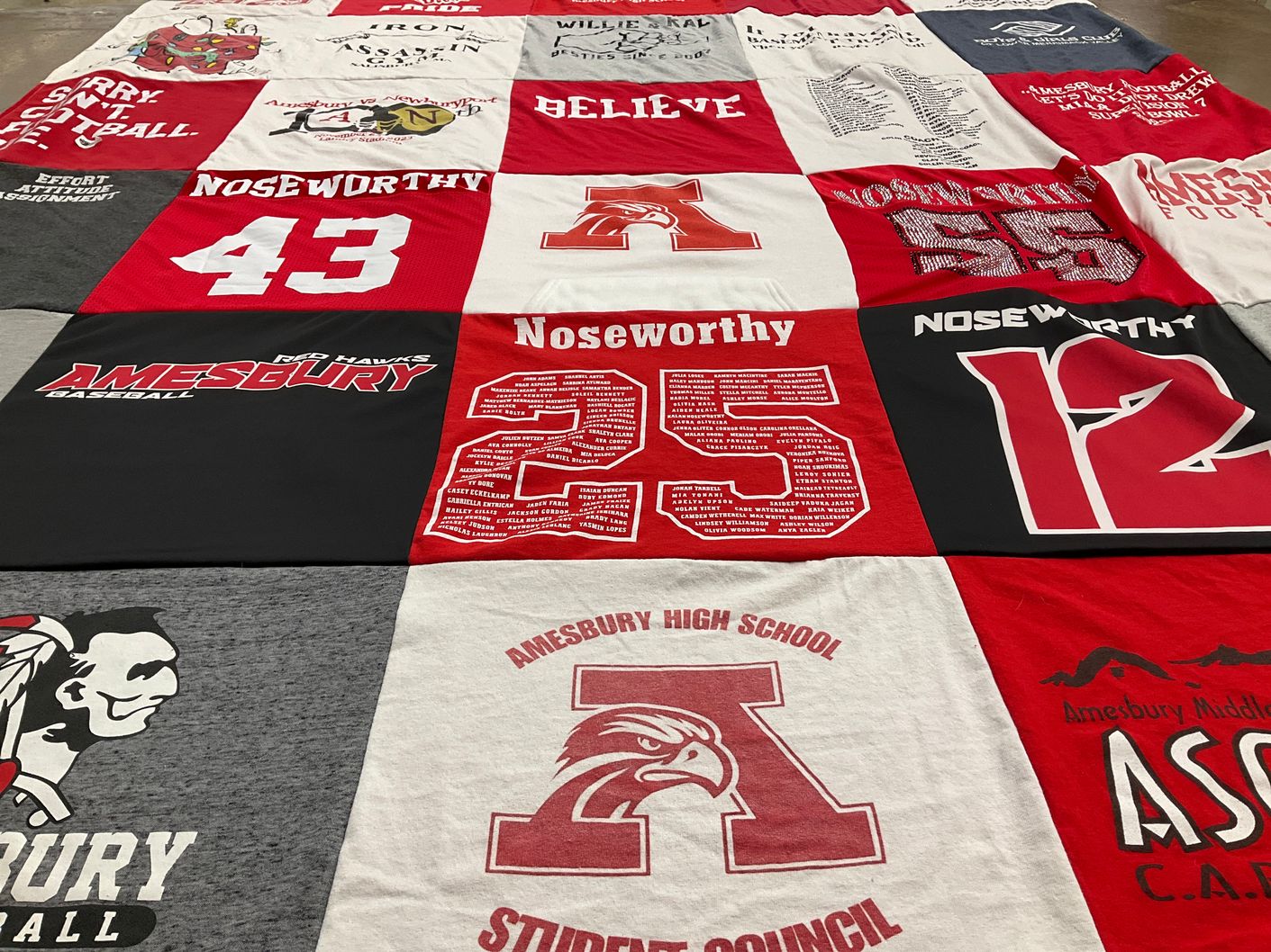 T-shirt quilt featuring amesbury red hawks by BETHANY from MA