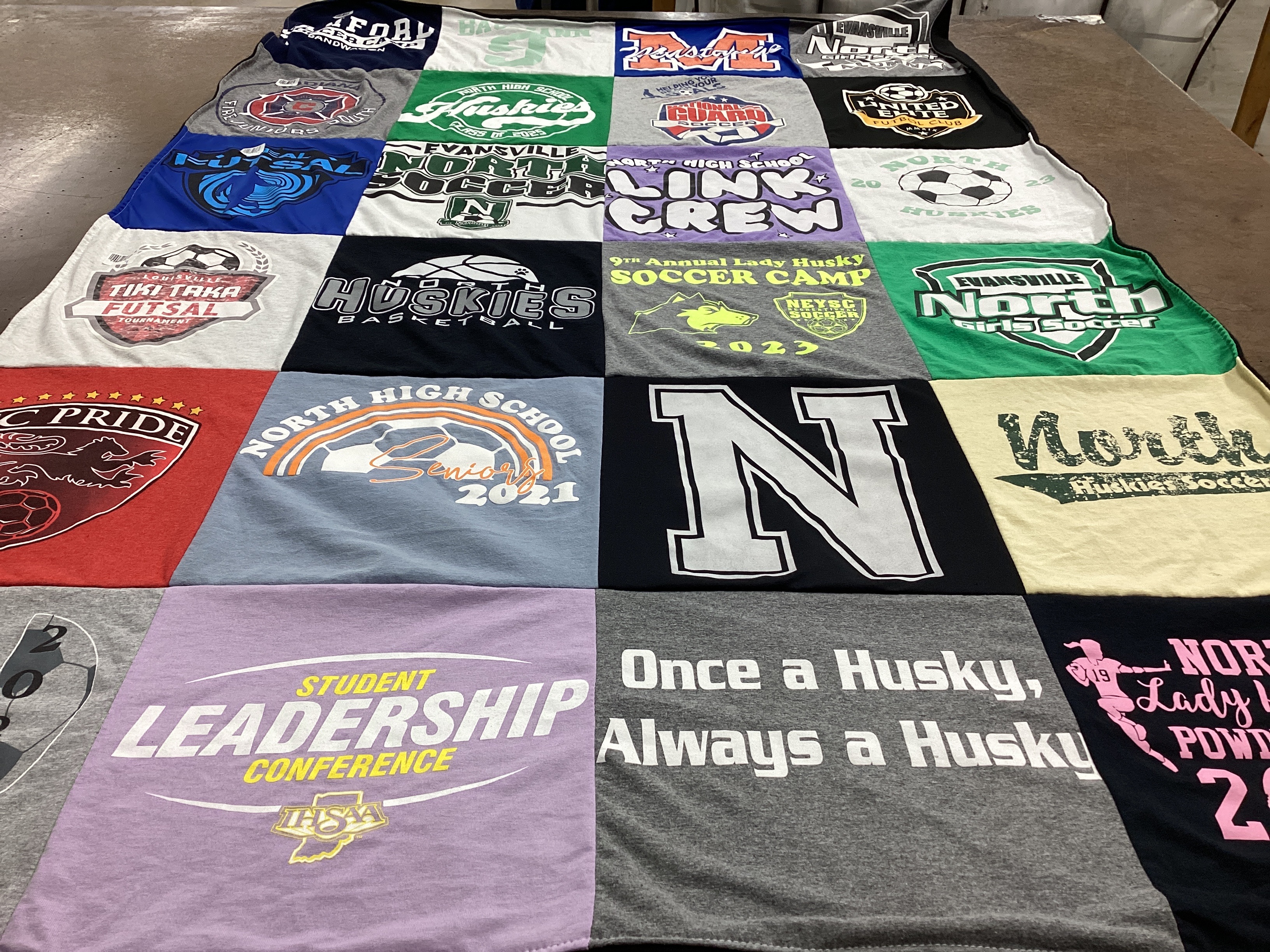 T-shirt quilt featuring huskies by Jamie from IN