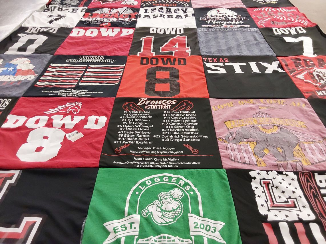 T-shirt quilt featuring broncos baseball, stix baseball by Mimi from TX