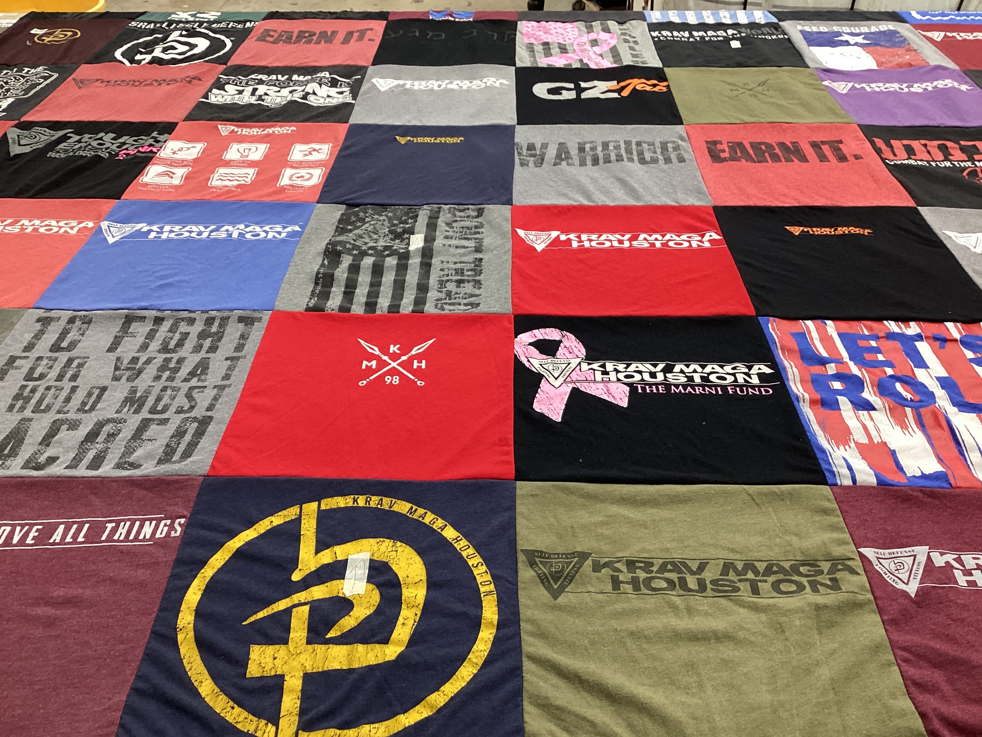 T-shirt quilt with martial arts, self defense themes by Alf from TX