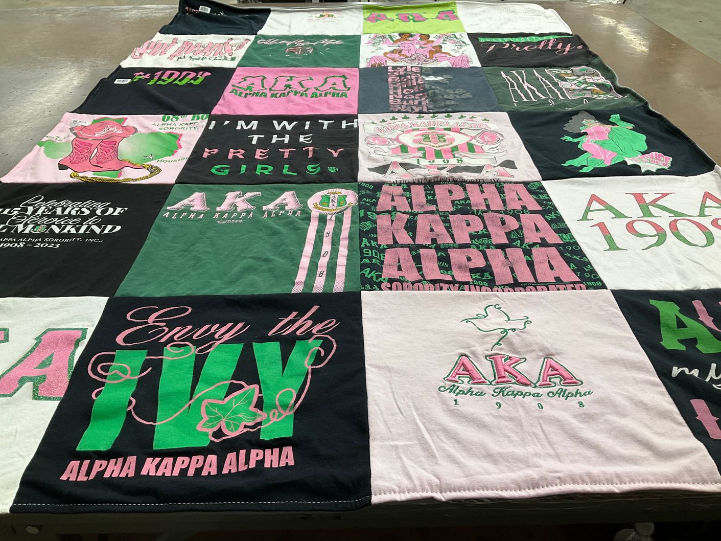 T-shirt quilt with sorority life, sisterhood themes by Tanya from MD