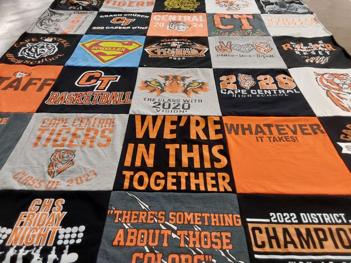 T-shirt quilt featuring cape central tigers by Amy from MO