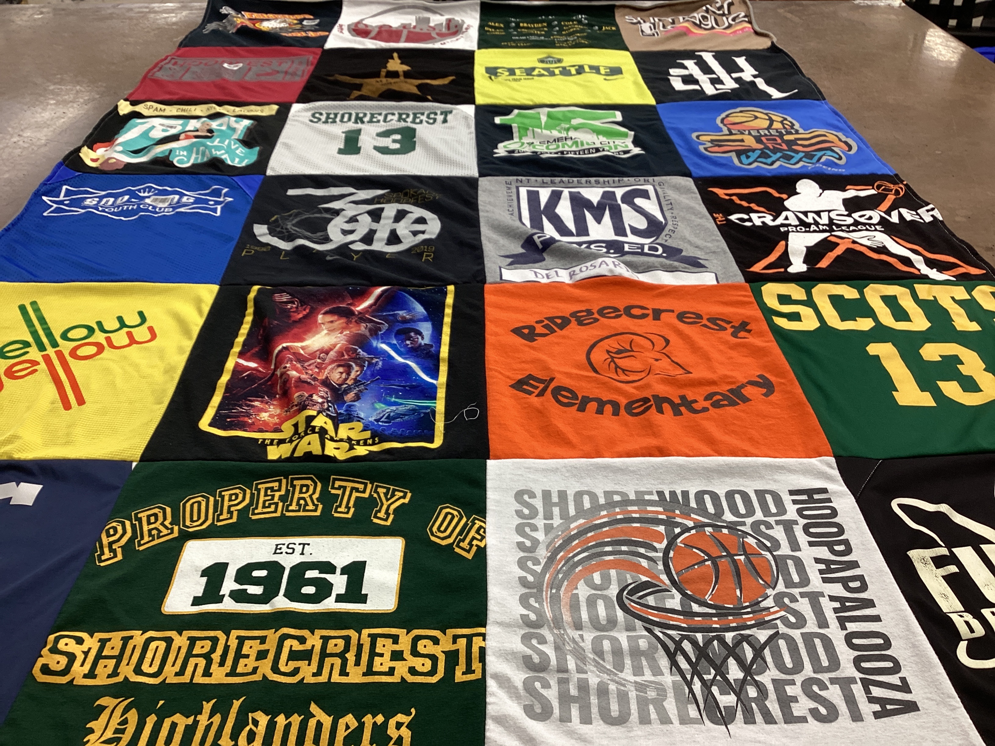 T-shirt quilt featuring shorewood university team by Rose from WA