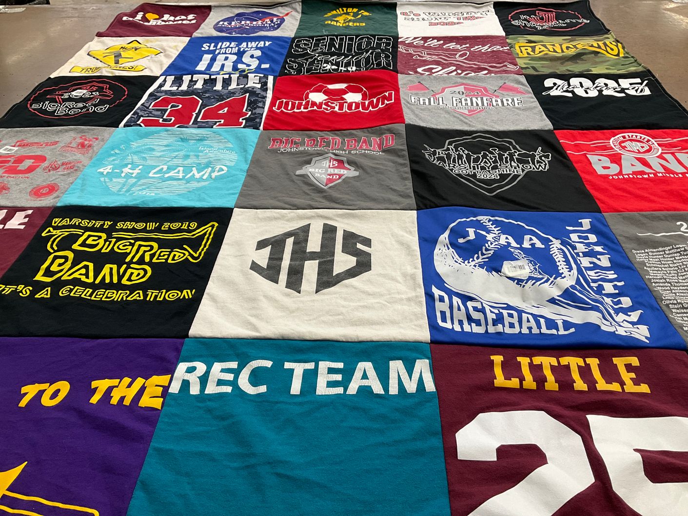 T-shirt quilt featuring johnstown band, johnstown baseball by Emily from OH