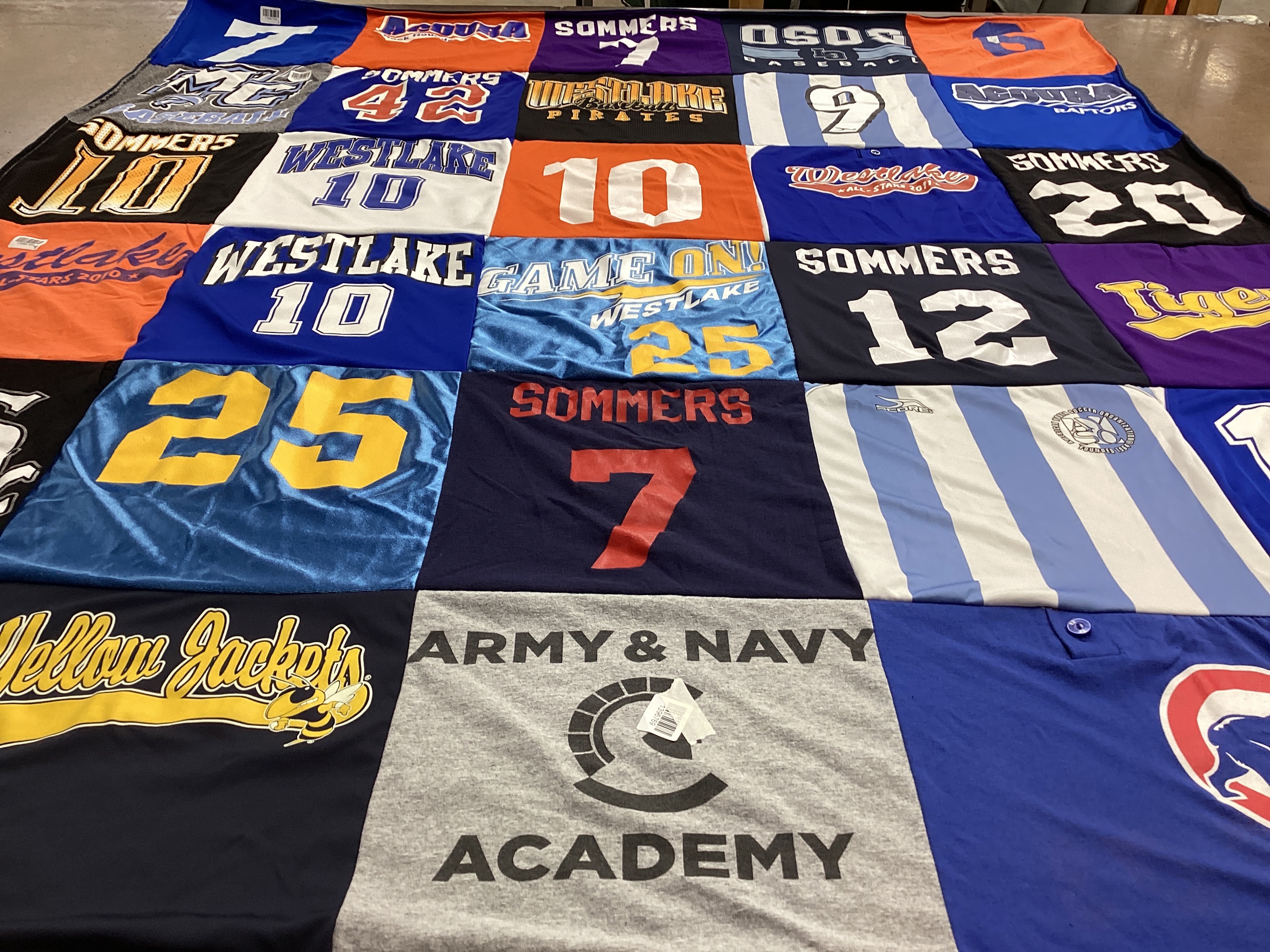 T-shirt quilt featuring yellow jackets, westlake all-stars by Jessica from CA