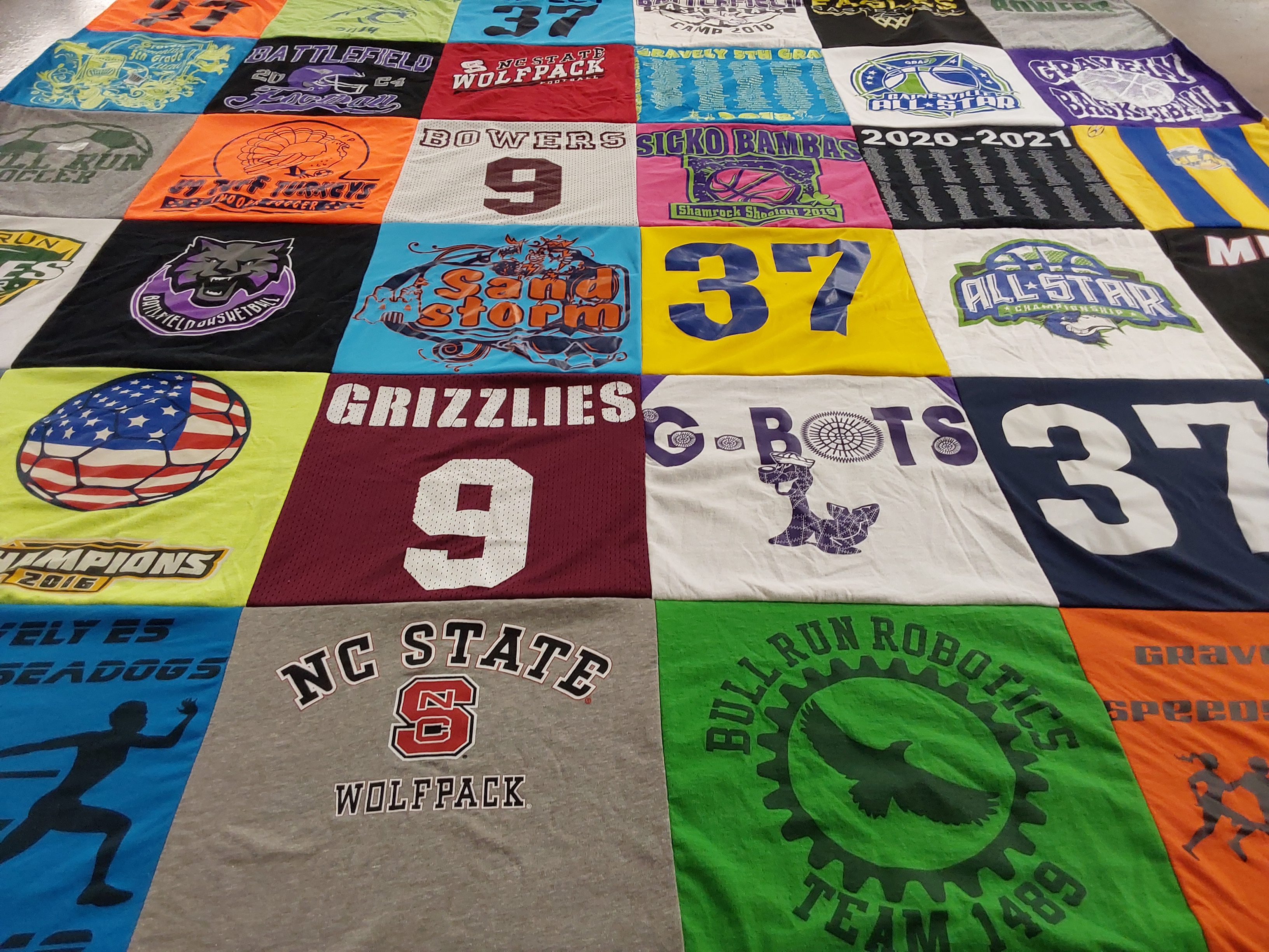 T-shirt quilt featuring wolfpack, bull run robotics by Betsy from VA