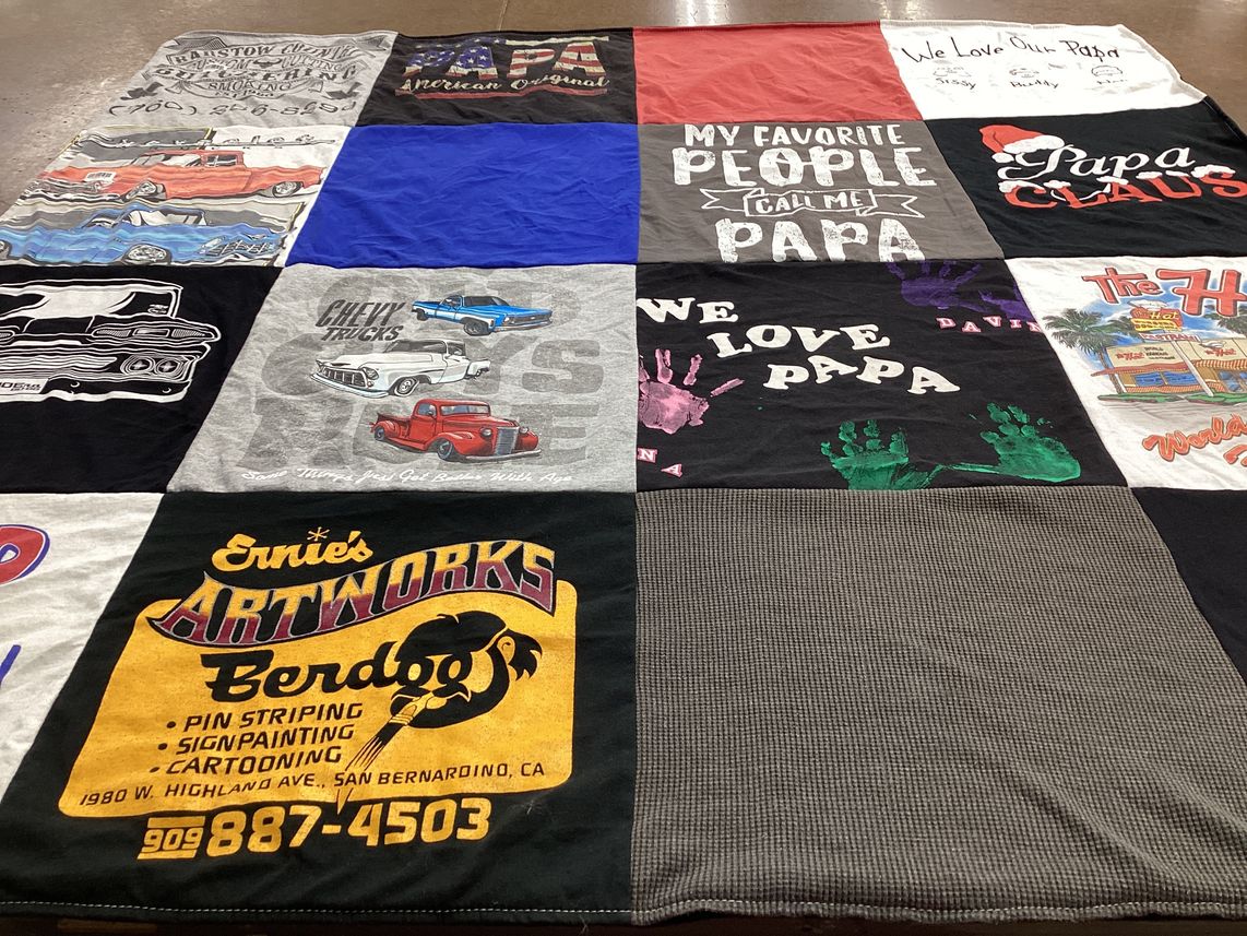 T-shirt quilt with family, cars themes by Nancy from CA