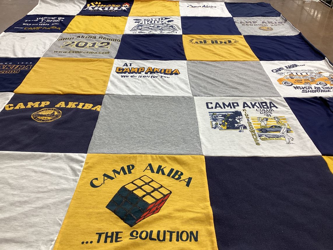 T-shirt quilt with camping, reunions themes by Sandy from MA
