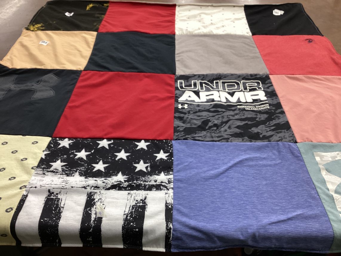 T-shirt quilt with sports, basketball themes by Adrianna from TX