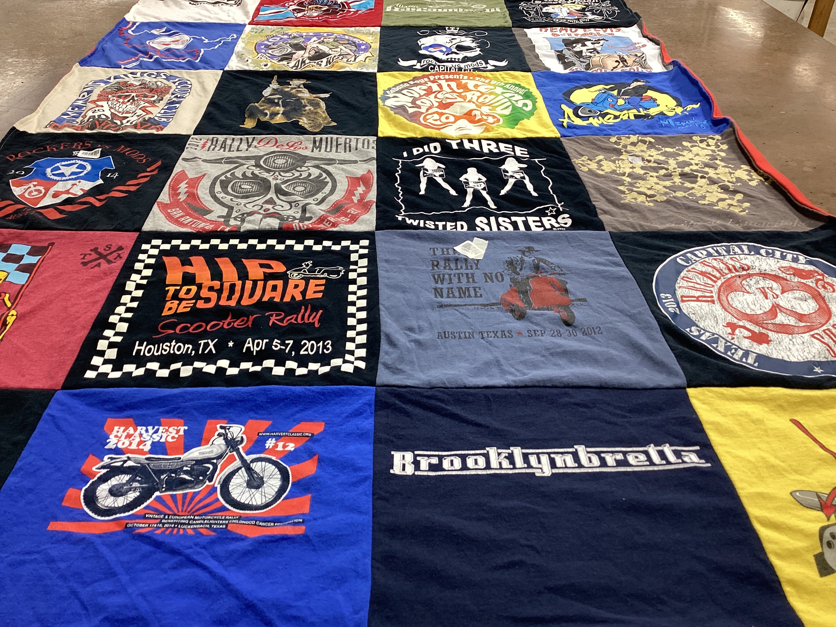 T-shirt quilt with scooter culture, motorcycles themes by Hudson from CT