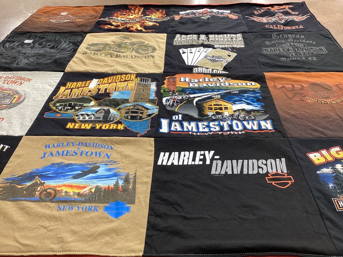 T-shirt quilt with motorcycles, biking themes by Keith from NC