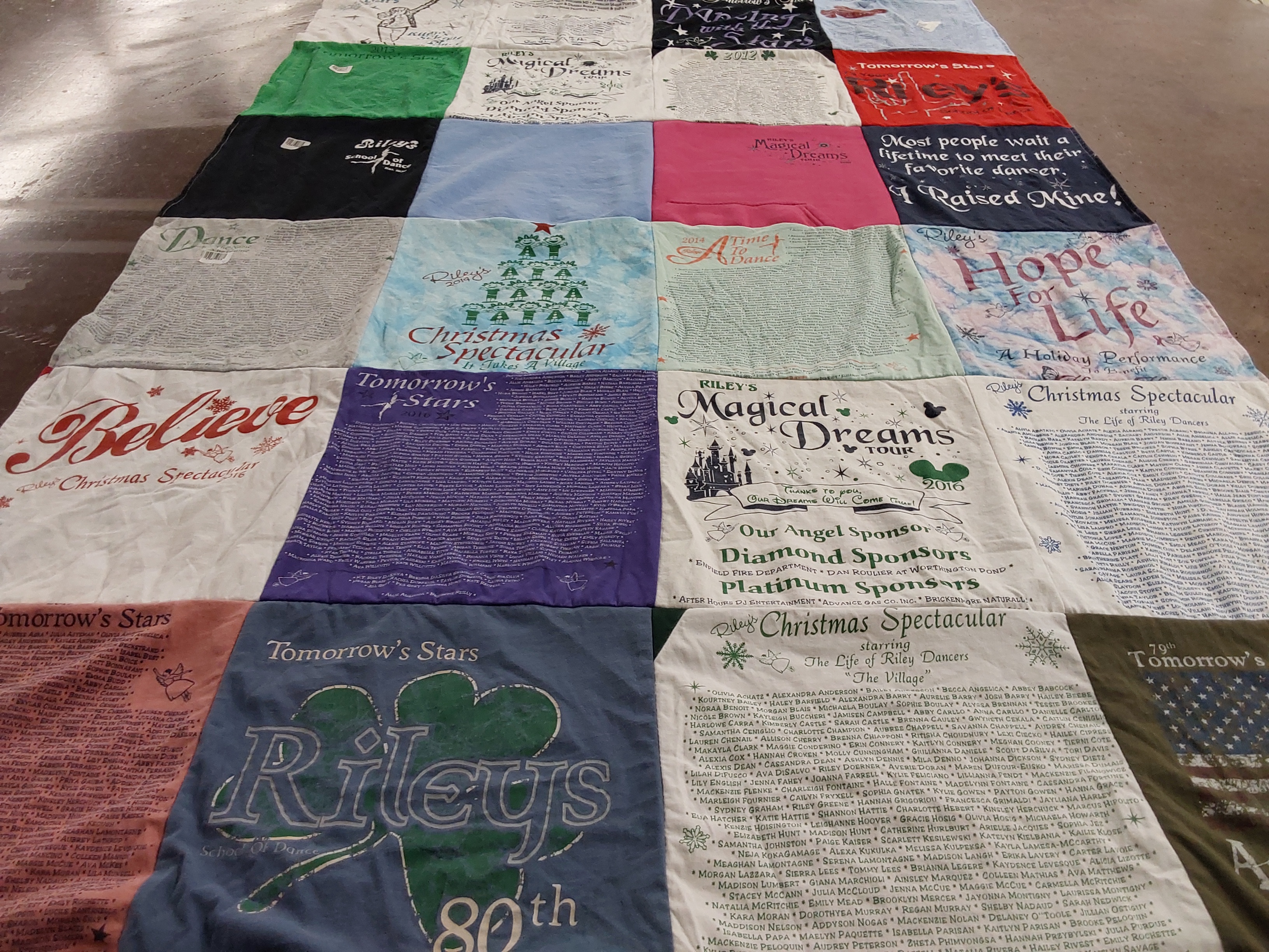 T-shirt quilt with dance, performance themes by Regina from IL