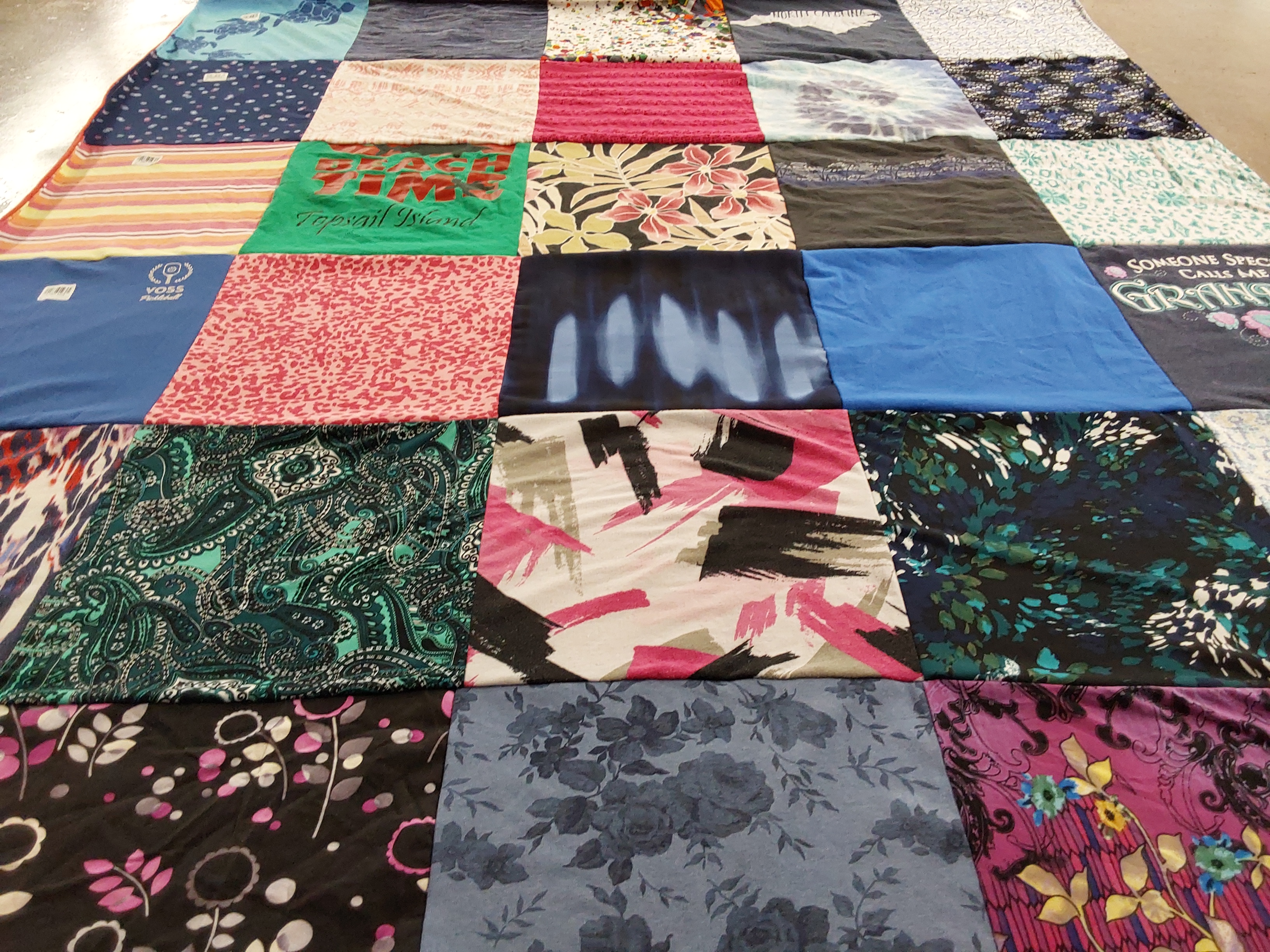 T-shirt quilt with textiles, fabric design themes by Shauna from NC