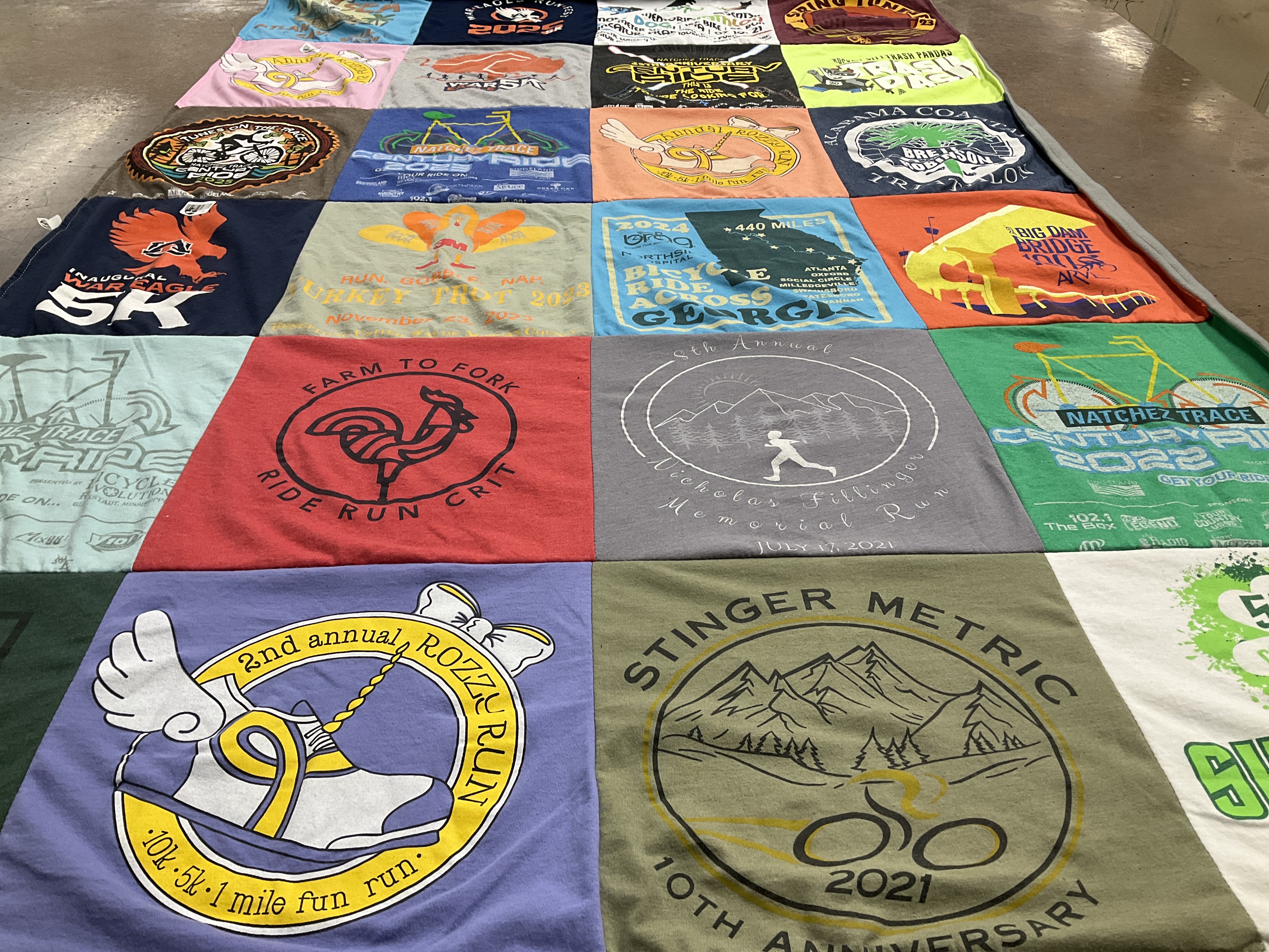 T-shirt quilt with running, cycling themes by Dustie from AL