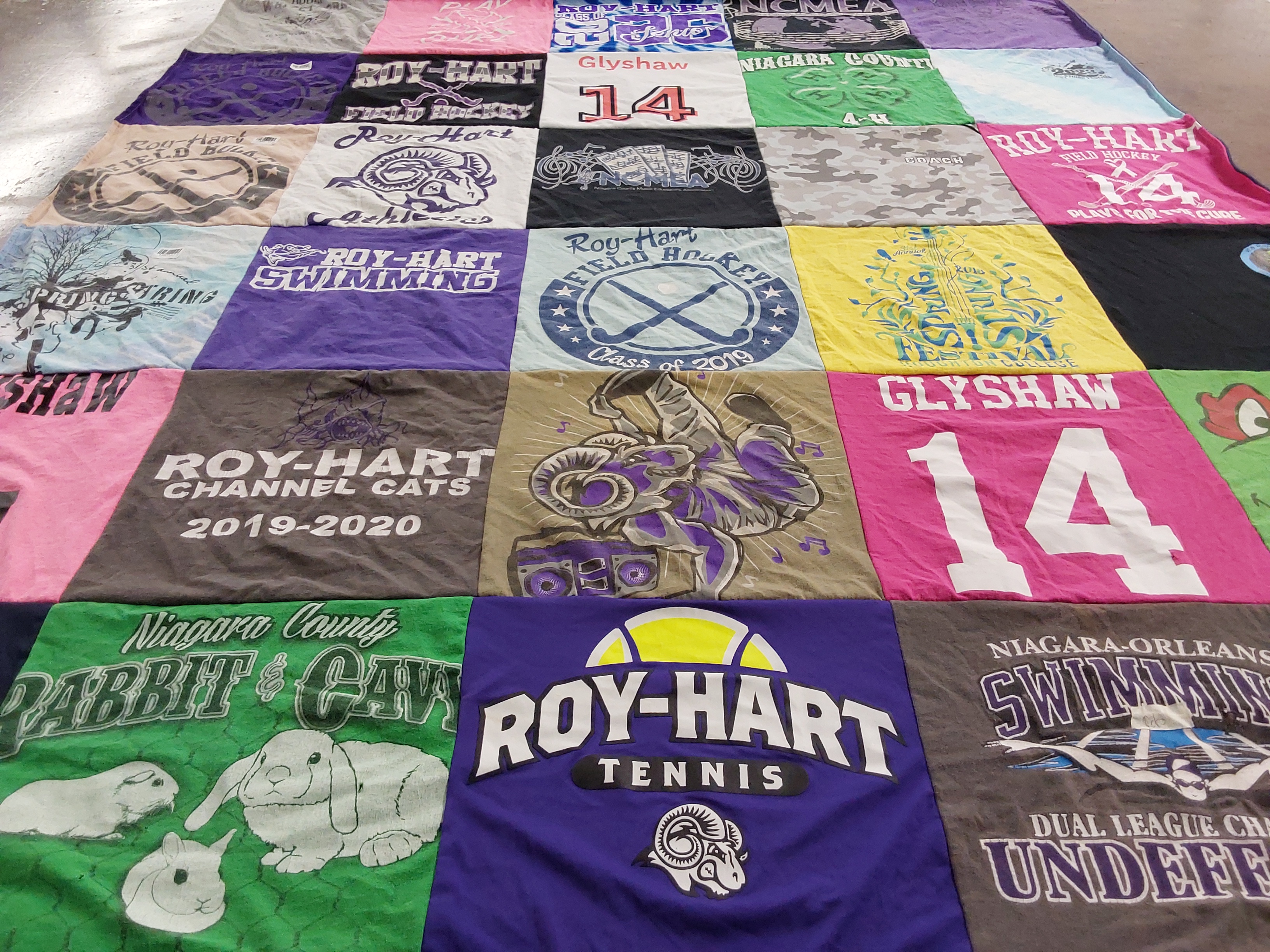 T-shirt quilt featuring roy-hart swimming, roy-hart tennis by Amber from NY