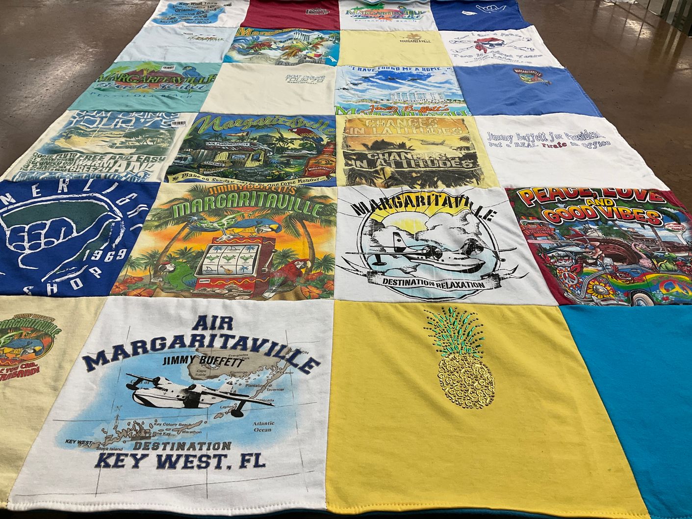 T-shirt quilt with beach, relaxation themes by Jacquie from FL