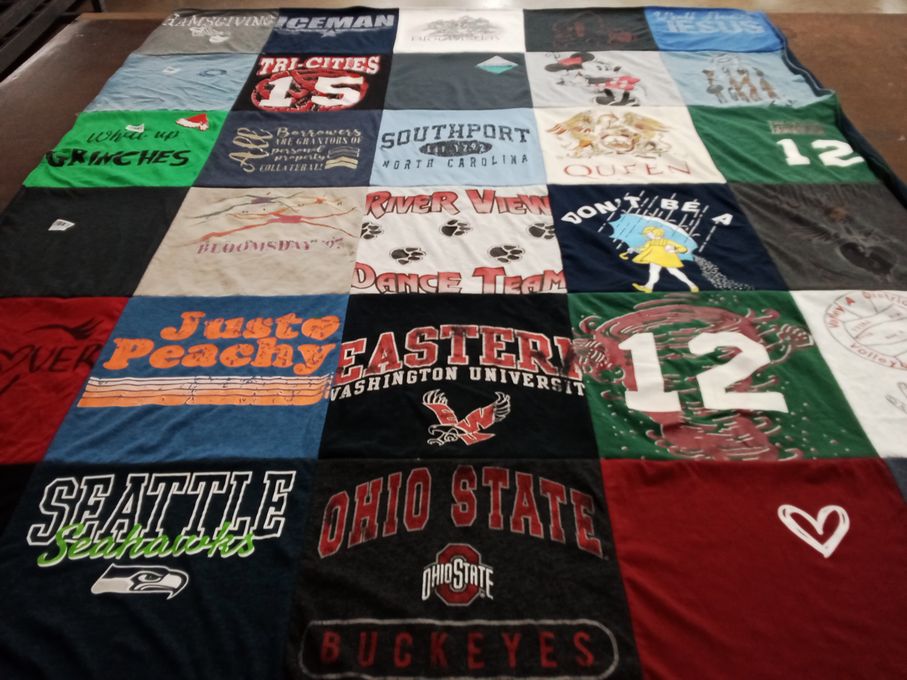 T-shirt quilt featuring seattle seahawks, ohio state buckeyes by Jill from WA