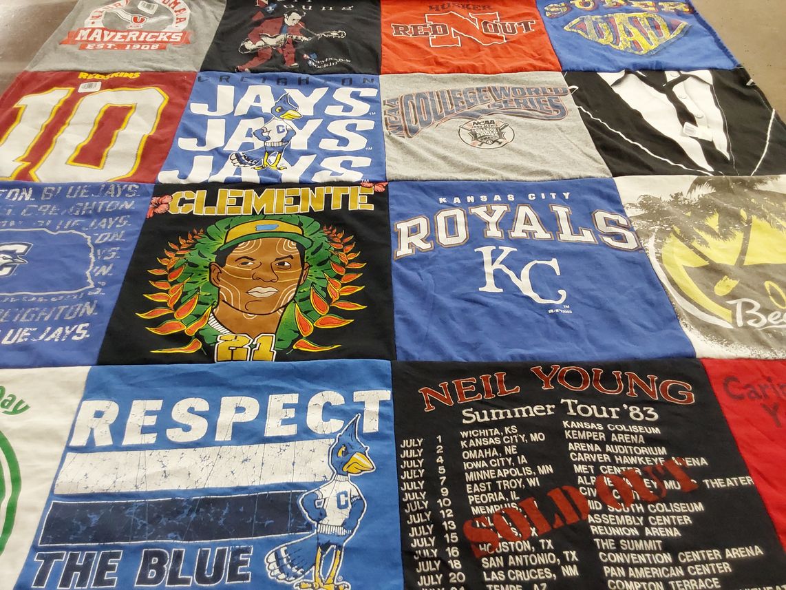 T-shirt quilt featuring kansas city royals, creighton university bluejays by Mary from NE