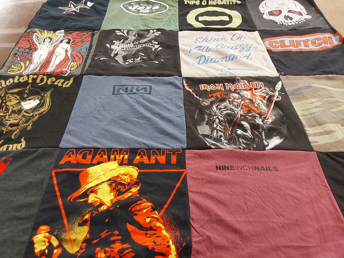 T-shirt quilt with music, rock themes by Anthony from NY