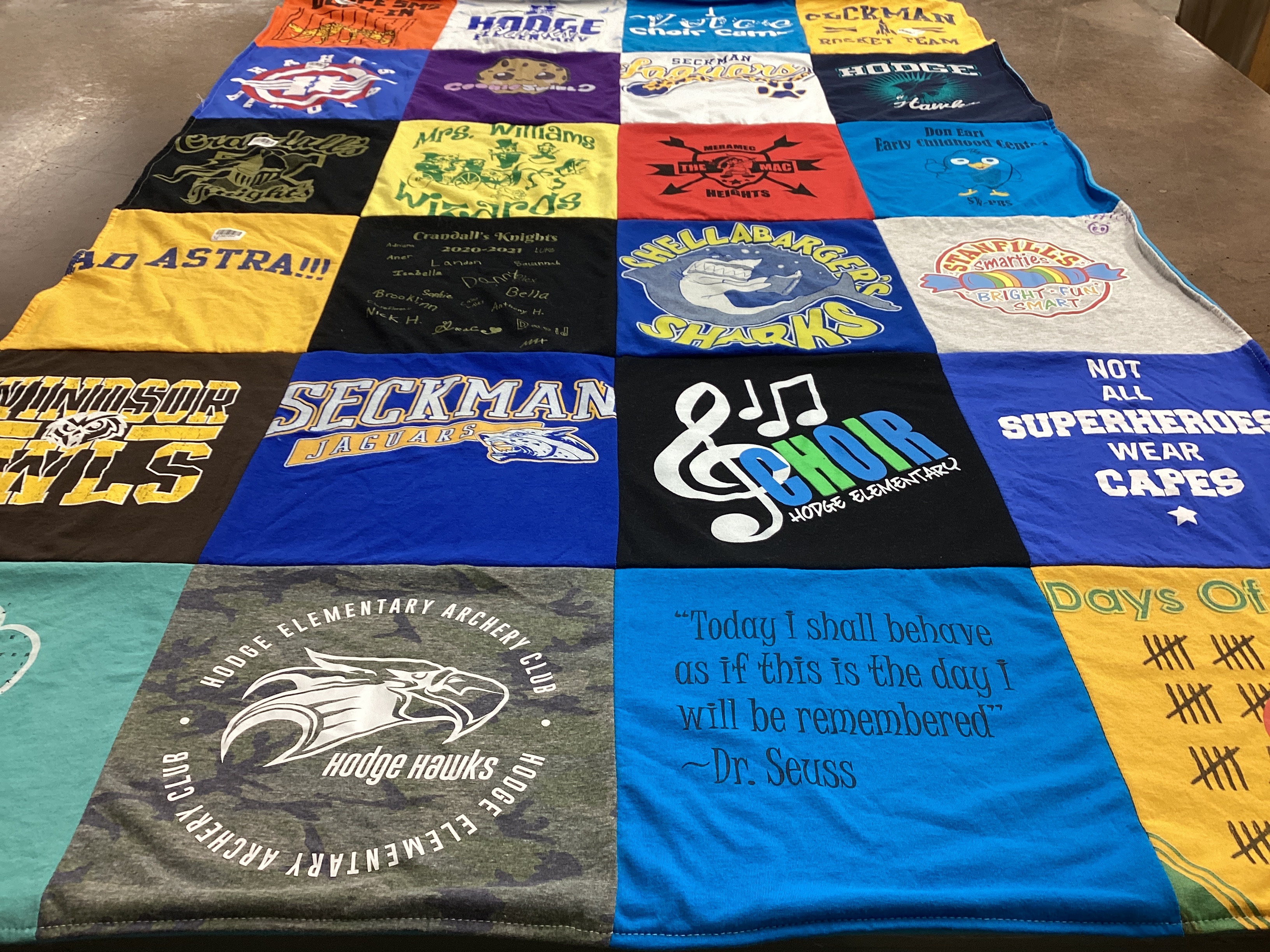 T-shirt quilt featuring hodge hawks, windsor owls by Margaret from MO