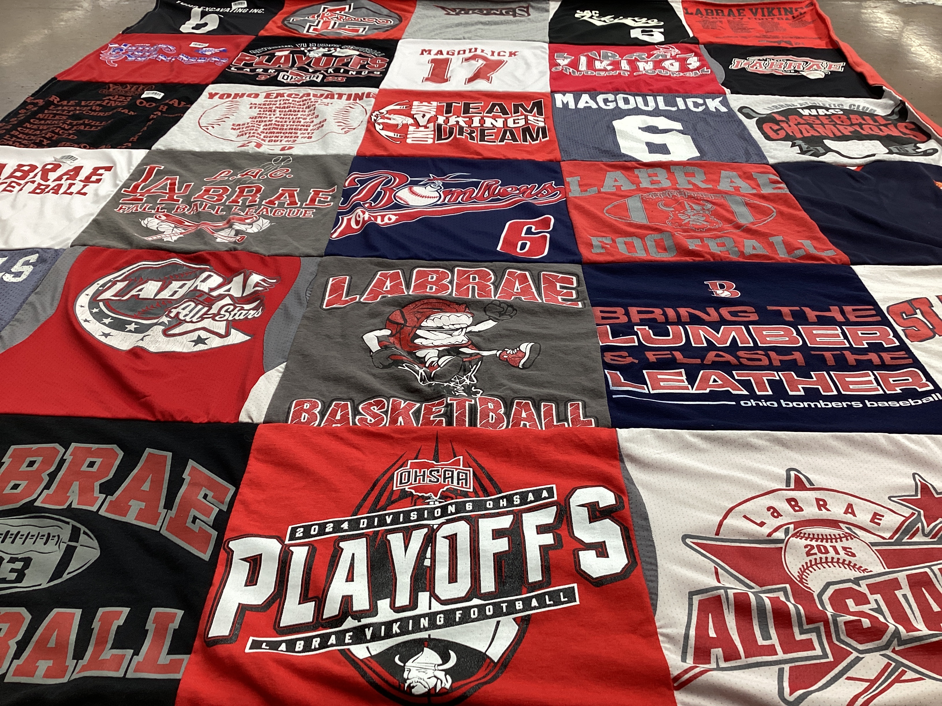 T-shirt quilt featuring labrae vikings by Lori from OH
