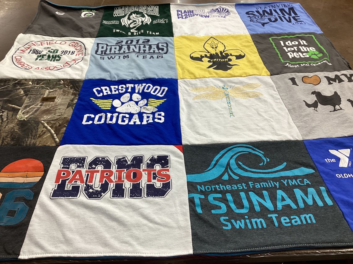 T-shirt quilt featuring south oldham swim team, crestwood cougars by Sharon from KY